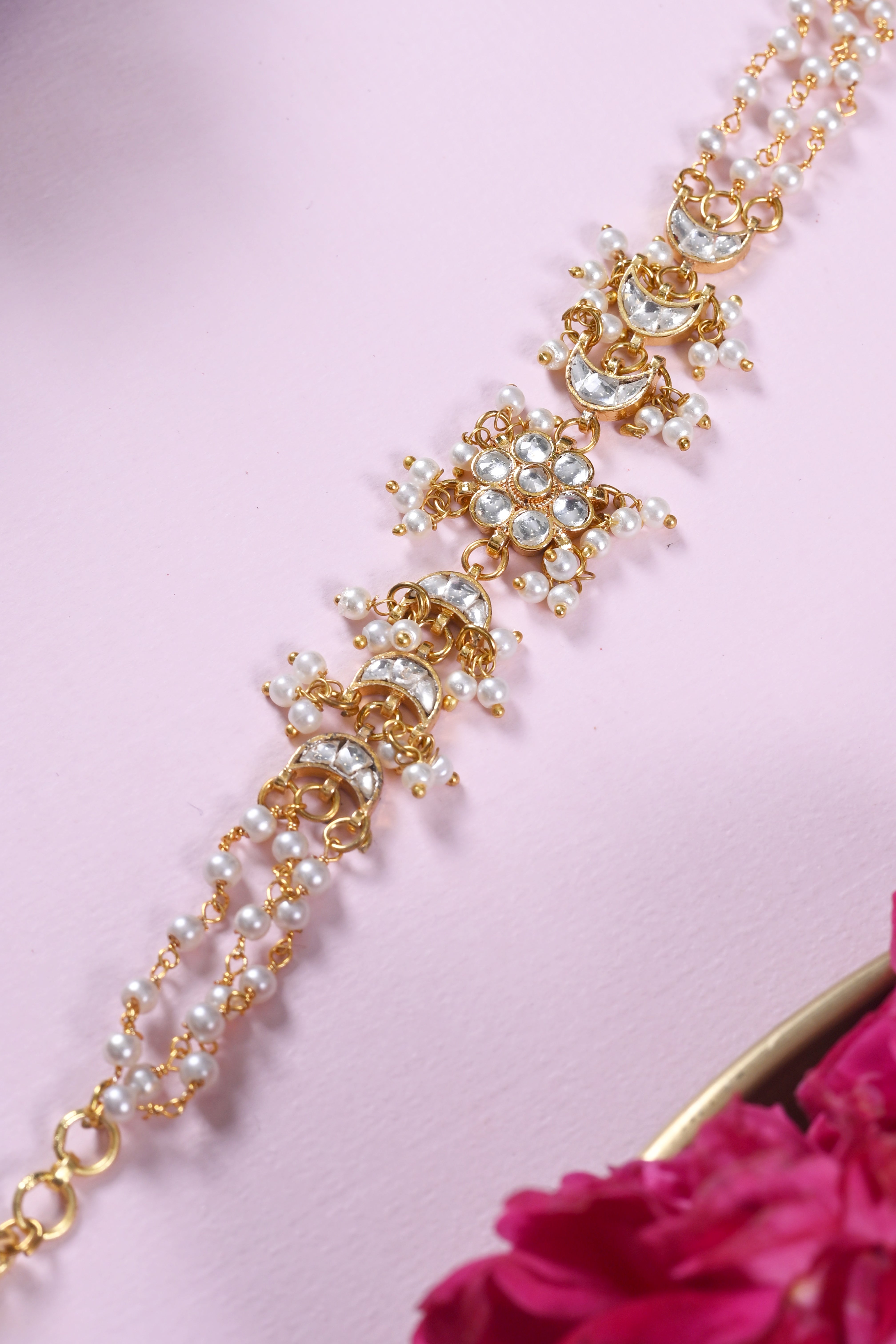 SJRB1044- White Colour Gold Plated Jadau Kundan Rakhi