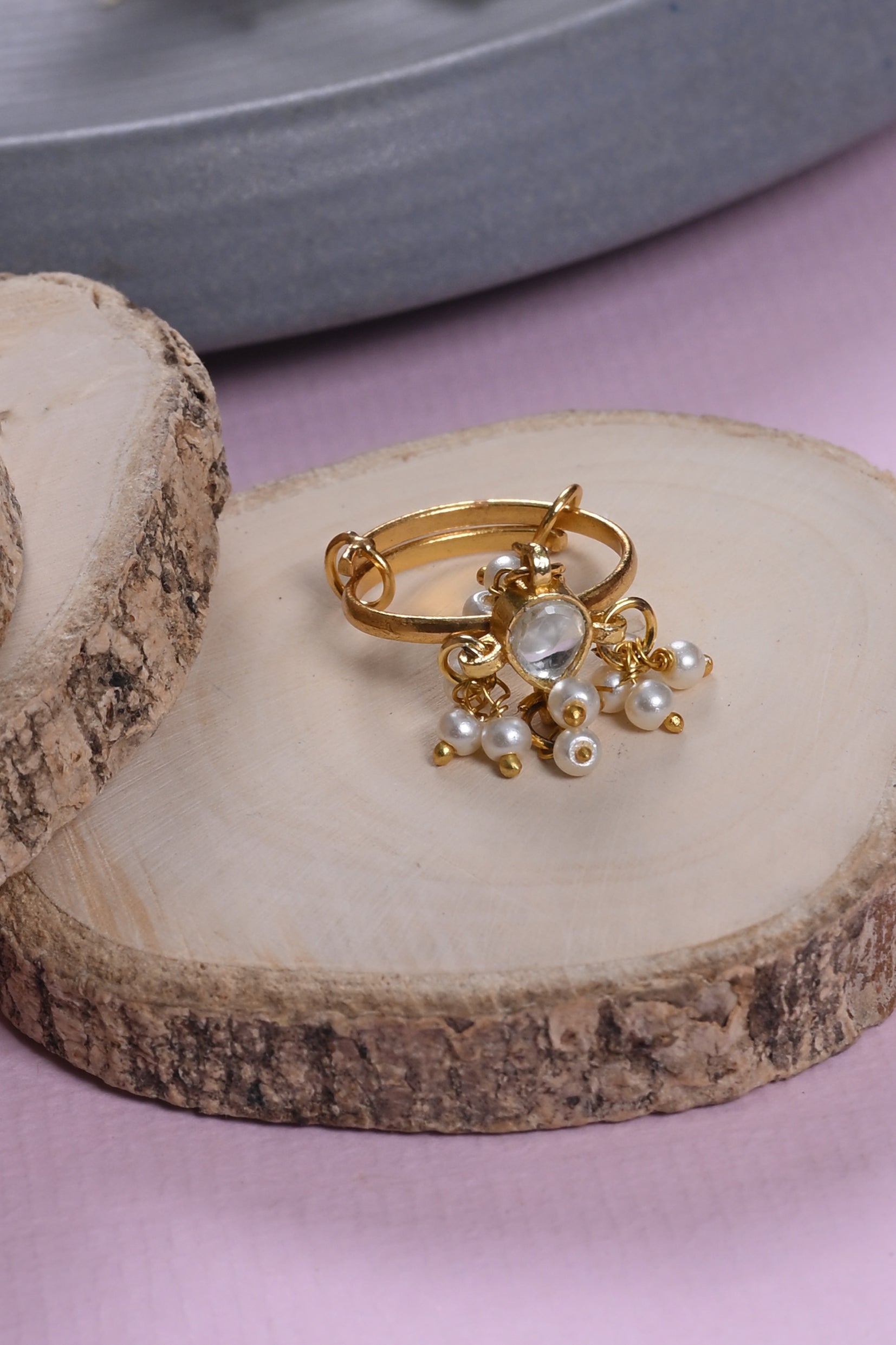 SJR0037- White Colour Gold Plated Jadau Kundan Ring