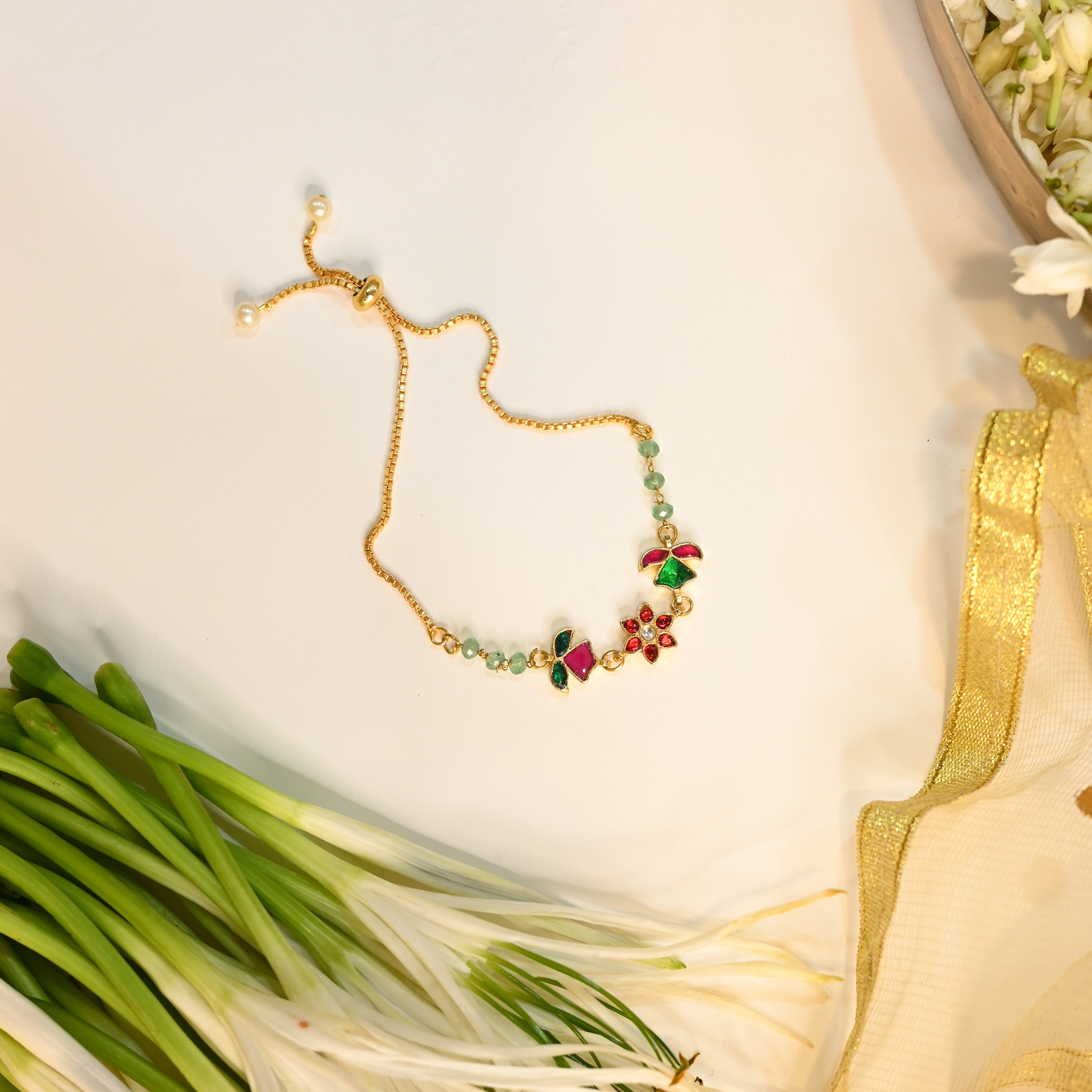 SJRB1024- Multi Colour Gold Plated Jadau Kundan Rakhi