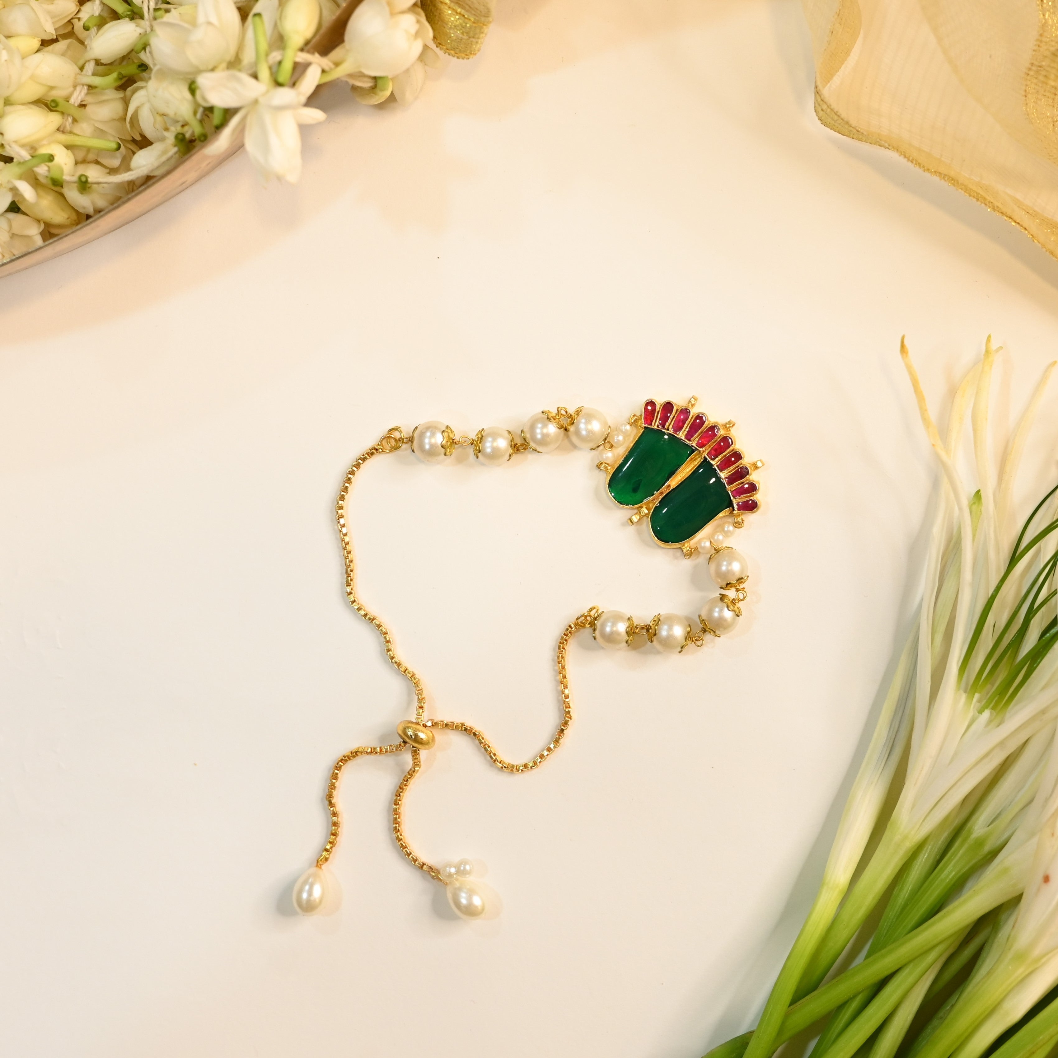 SJRB1023- Multi Colour Gold Plated Jadau Kundan Rakhi