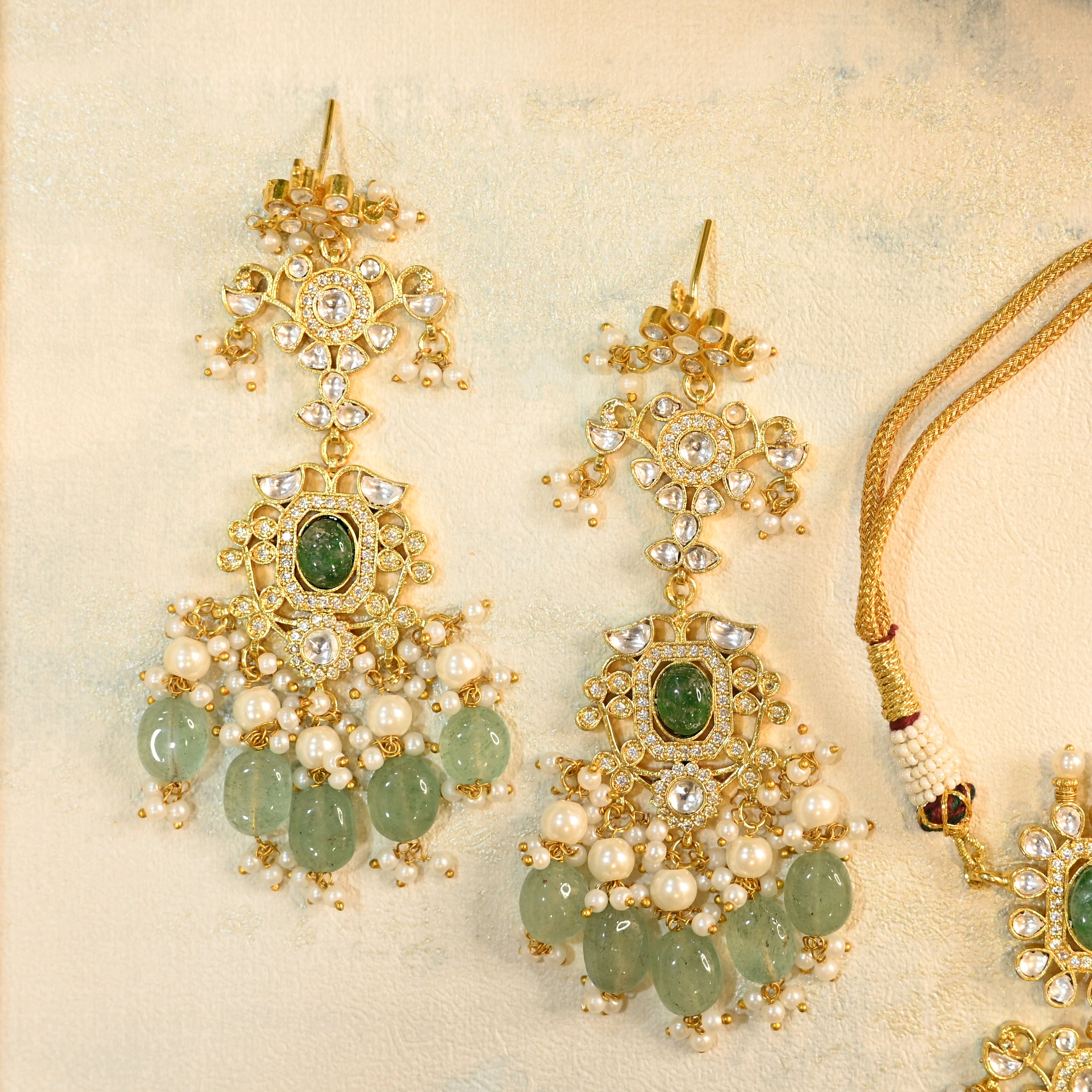 SJN1125- Green Colour Gold Plated Jadau Kundan Necklace Set with Tika