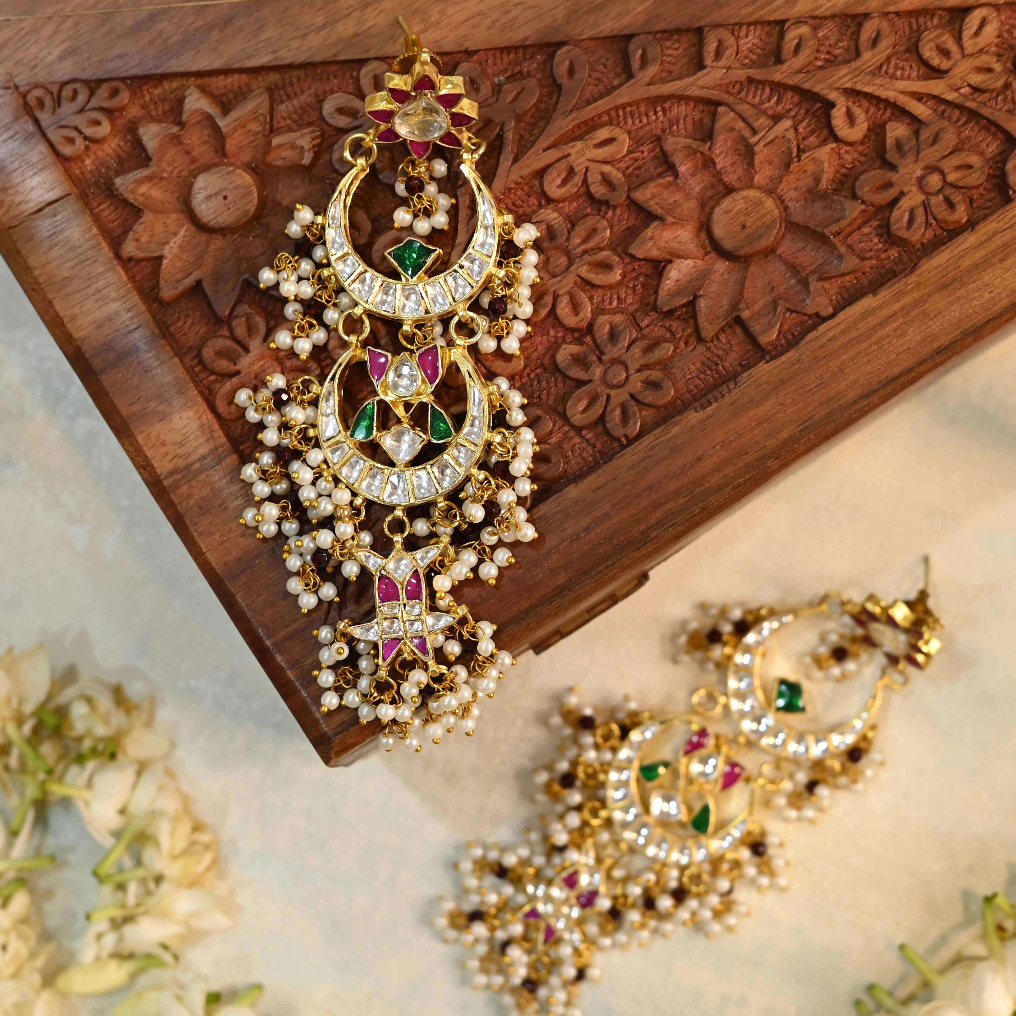 SJE1056- Multi Colour Gold Plated Jadu Kundan Dangler Earrings