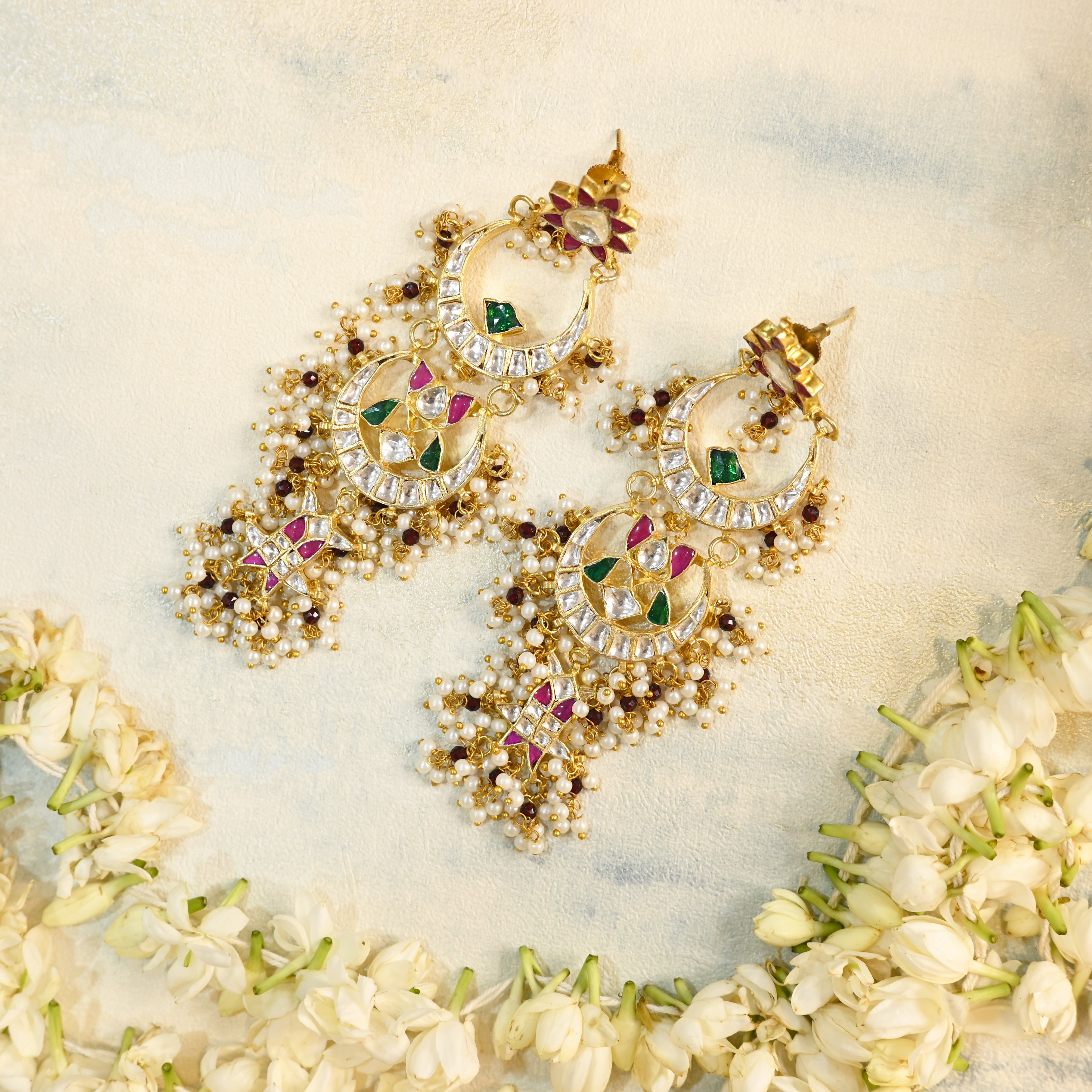 SJE1056- Multi Colour Gold Plated Jadu Kundan Dangler Earrings
