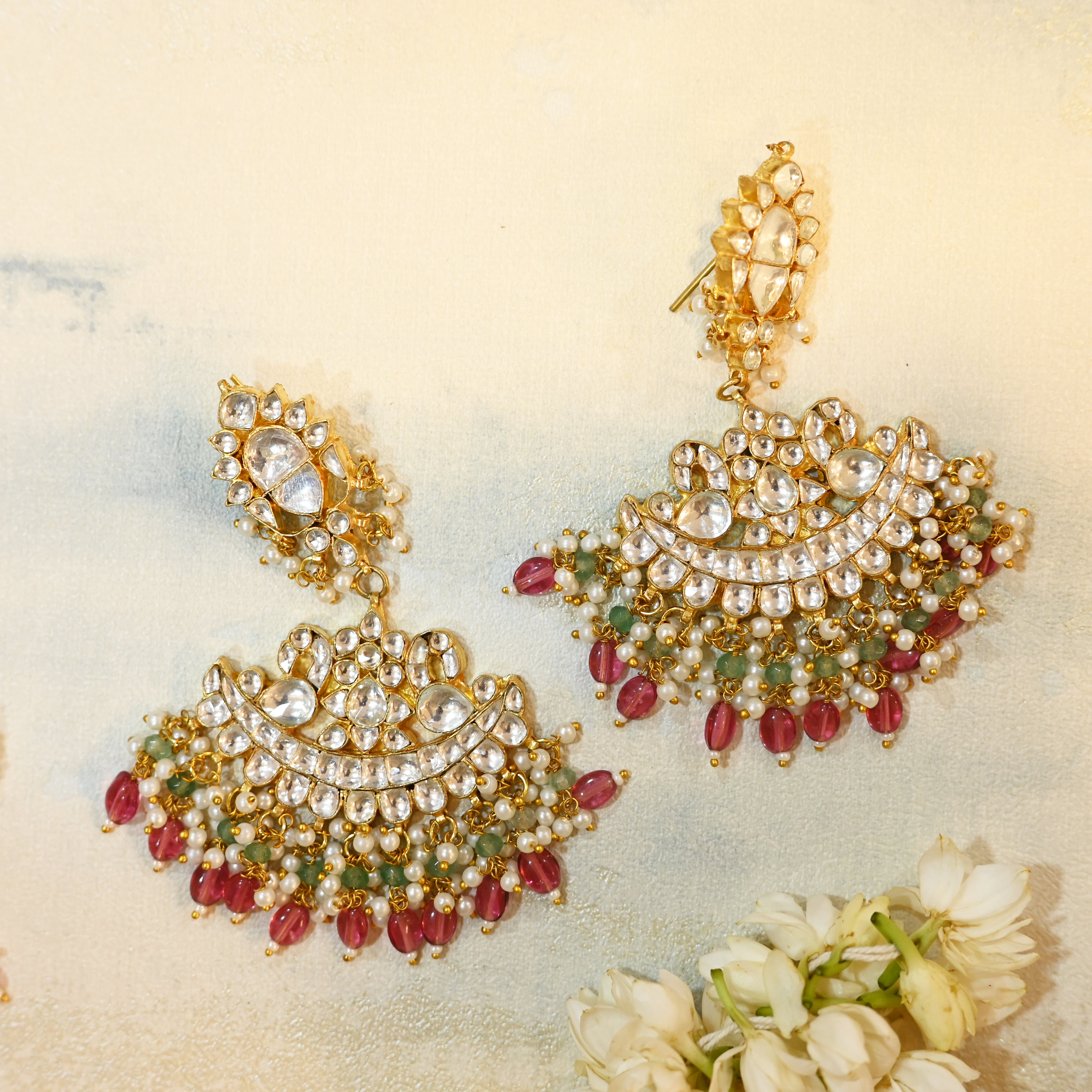 SJN1079- White Colour Gold Plated Jadau Kundan Choker with Earrings