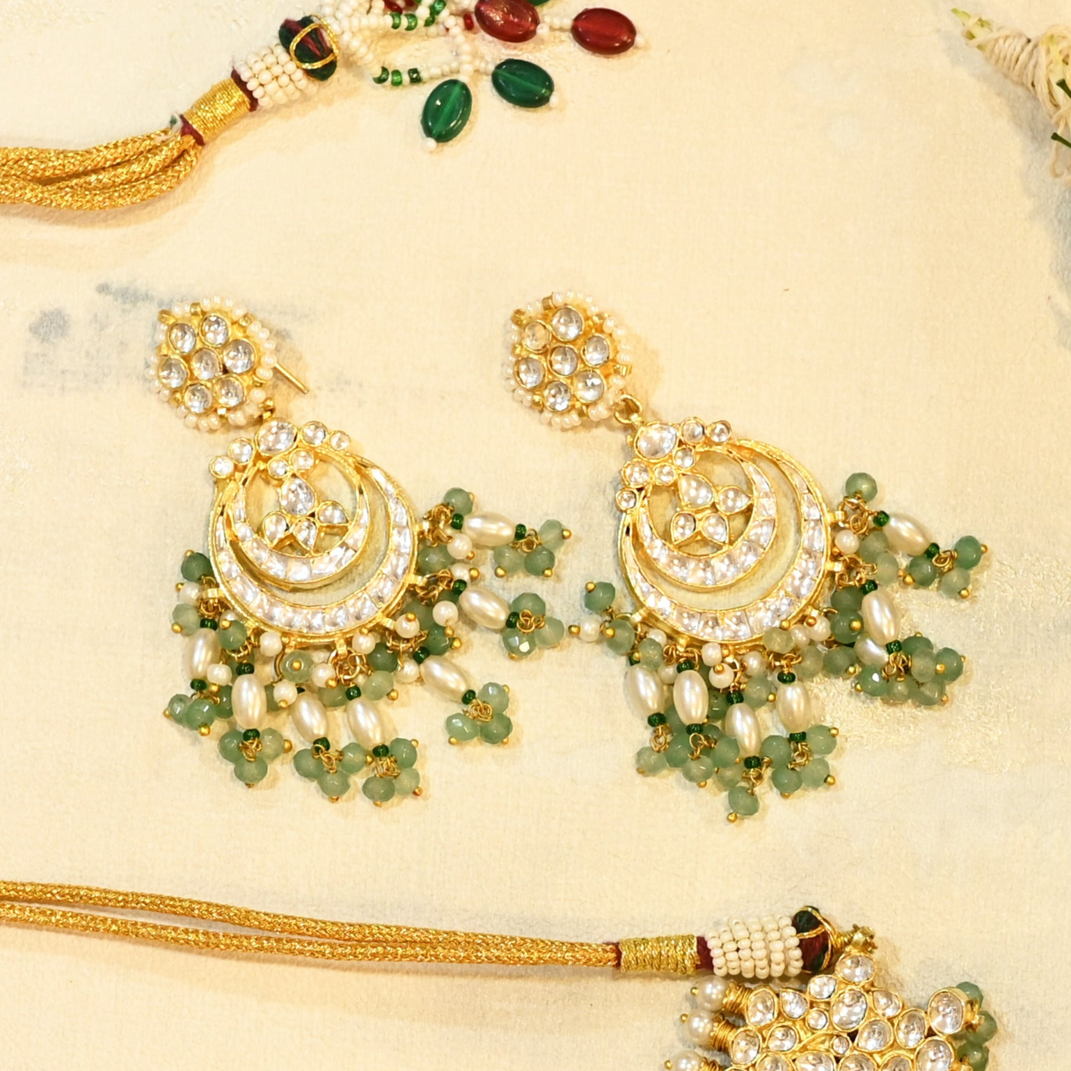 SJN1073- White Colour Gold Plated Jadau Kundan Necklace with Earrings