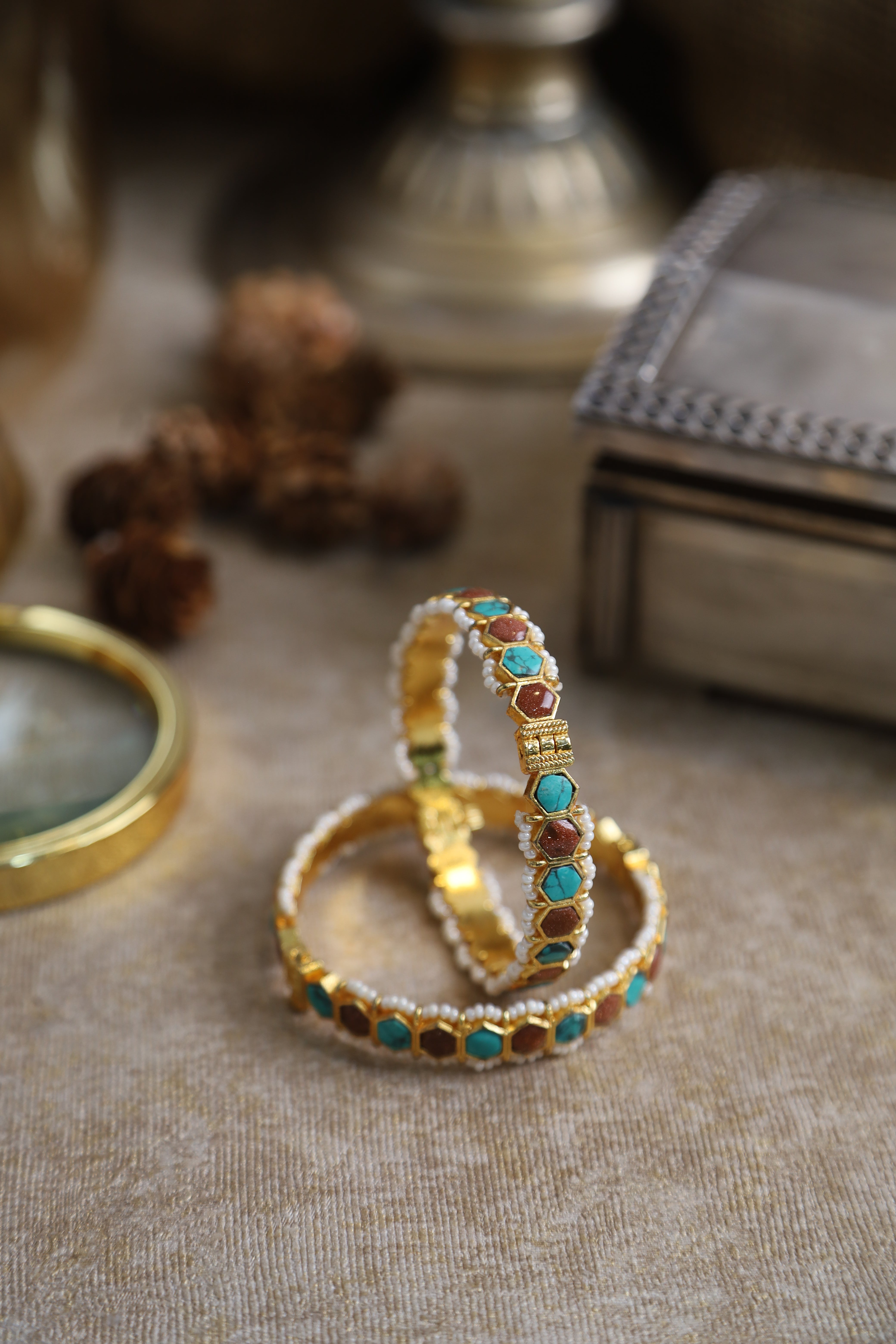 SJB1015- Green Colour Gold Plated Jadau Kundan Bangle