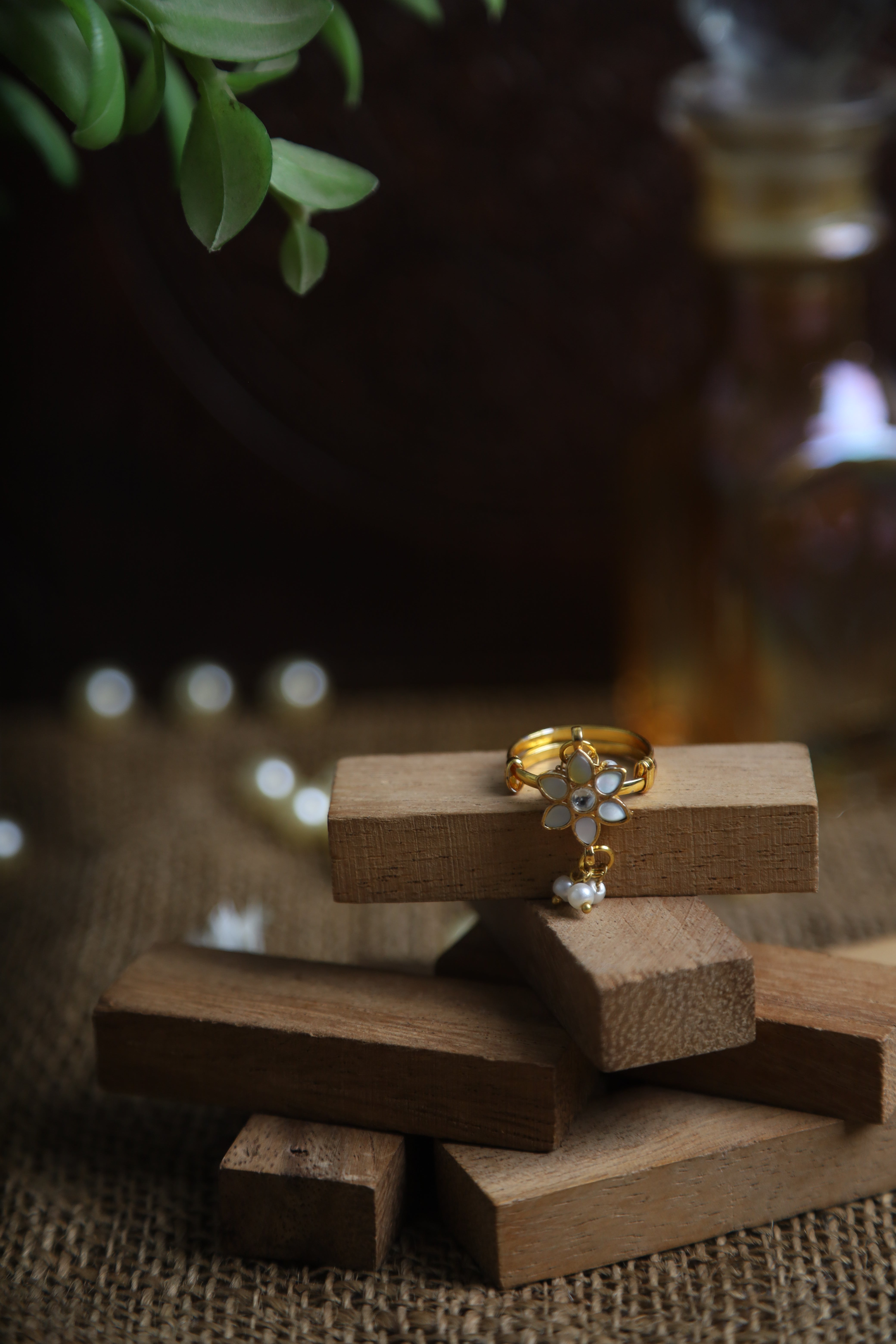 SJR0017- White Colour Gold Plated Jadau Kundan Flower Motif Ring