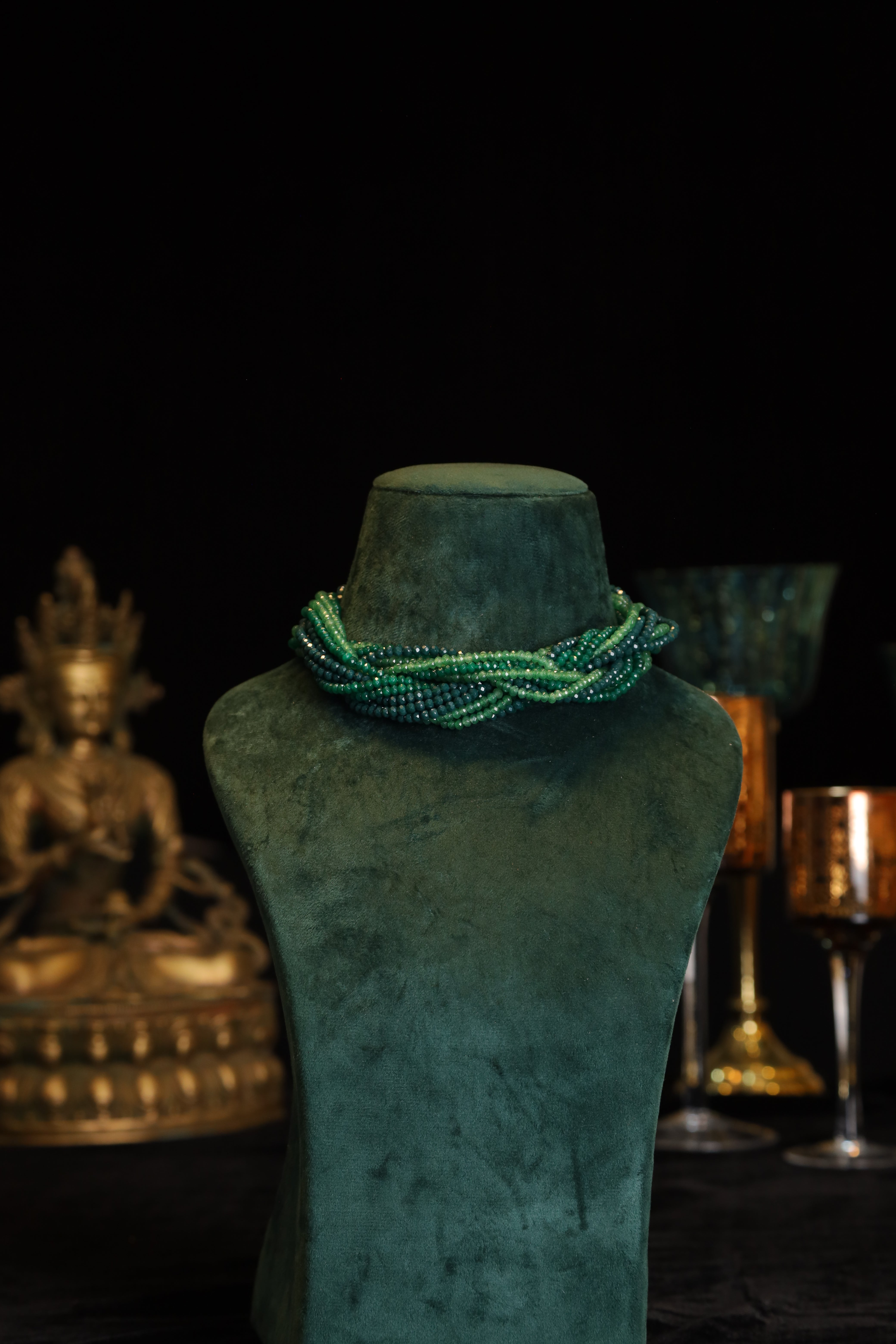 SJN1051- Green Colour Gold Plated Beads Choker Mala