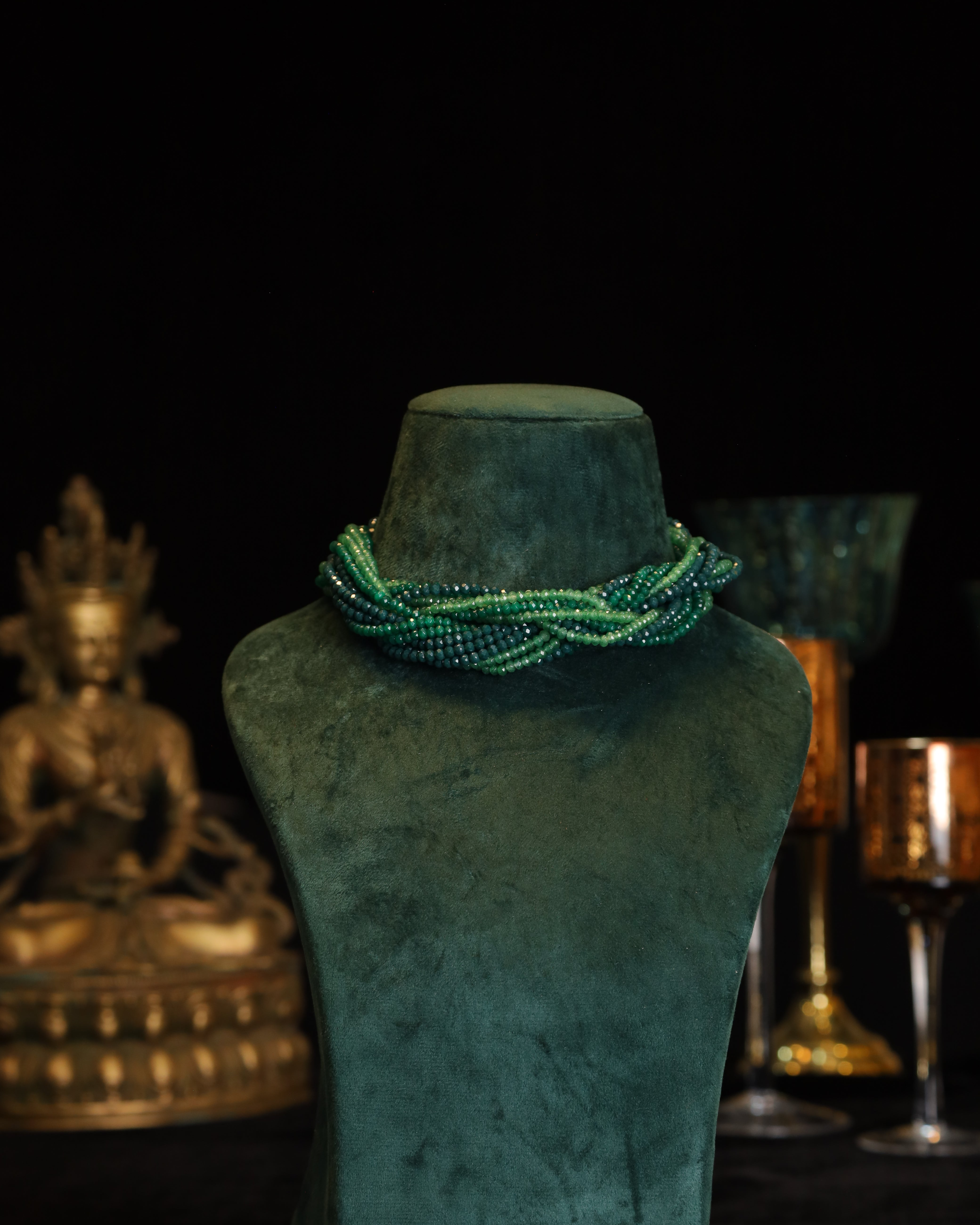 SJN1051- Green Colour Gold Plated Beads Choker Mala