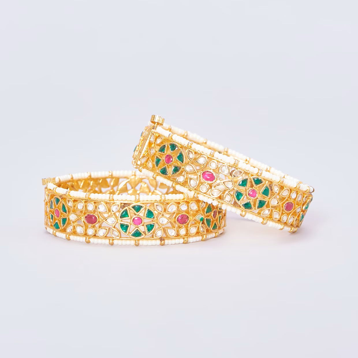 SJB1010- Multi Colour Gold Plated Jadau Kundan Bangle