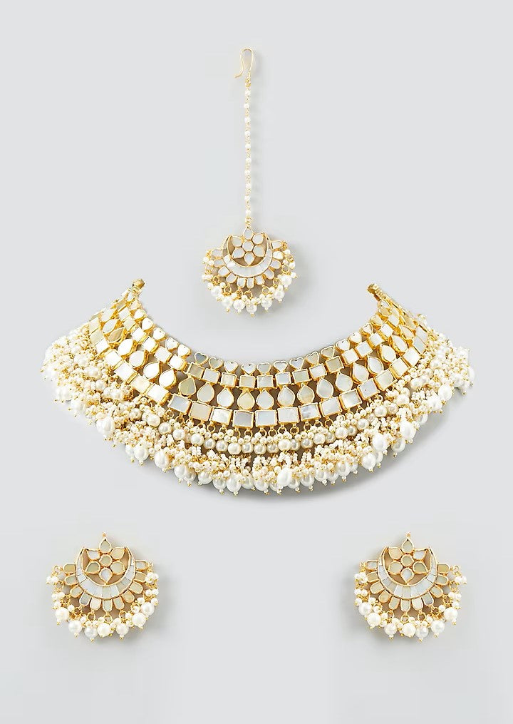Fiza Mother of Pearl Necklace Set with Tika
