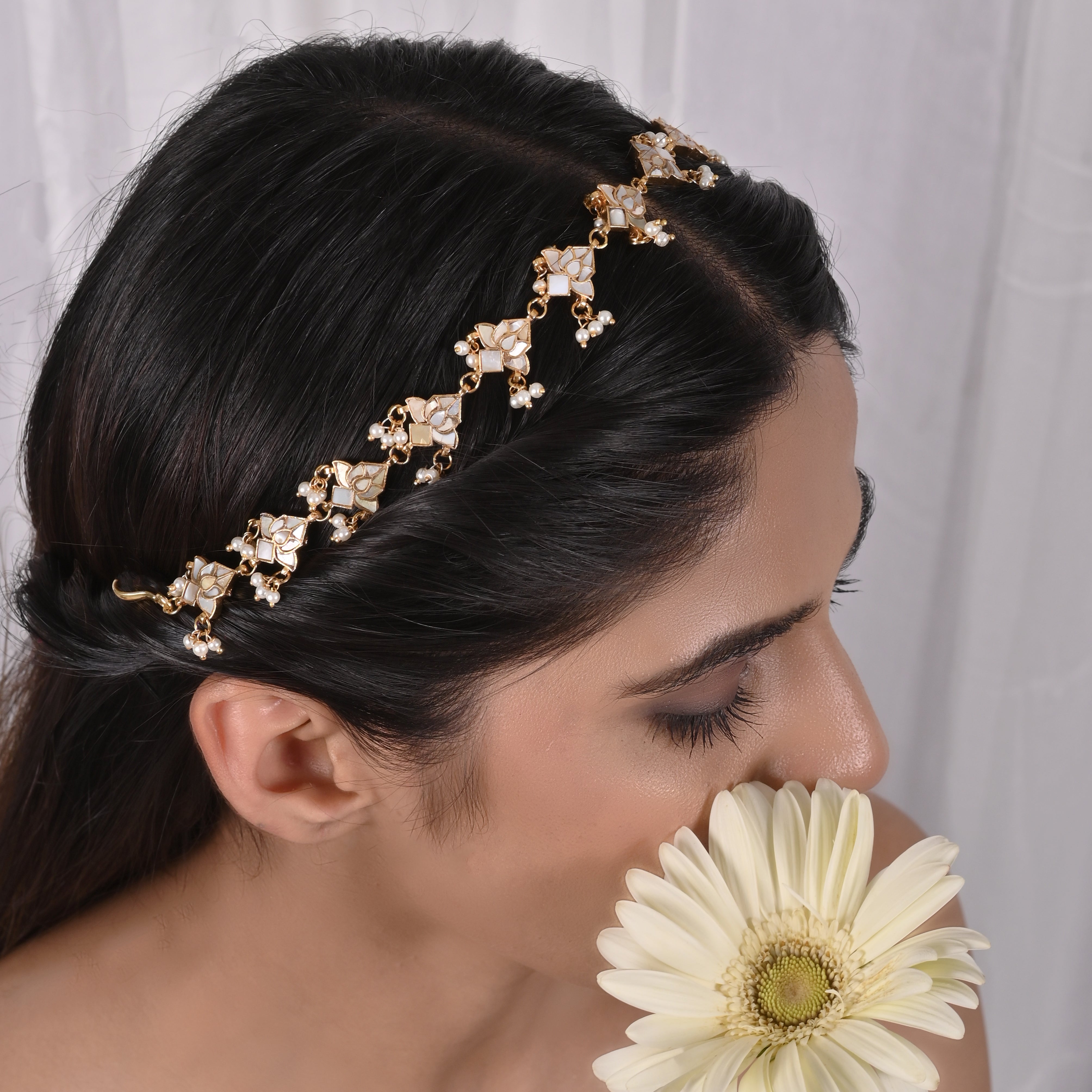 Pansy Mother of Pearl Headband/Sheeshphool