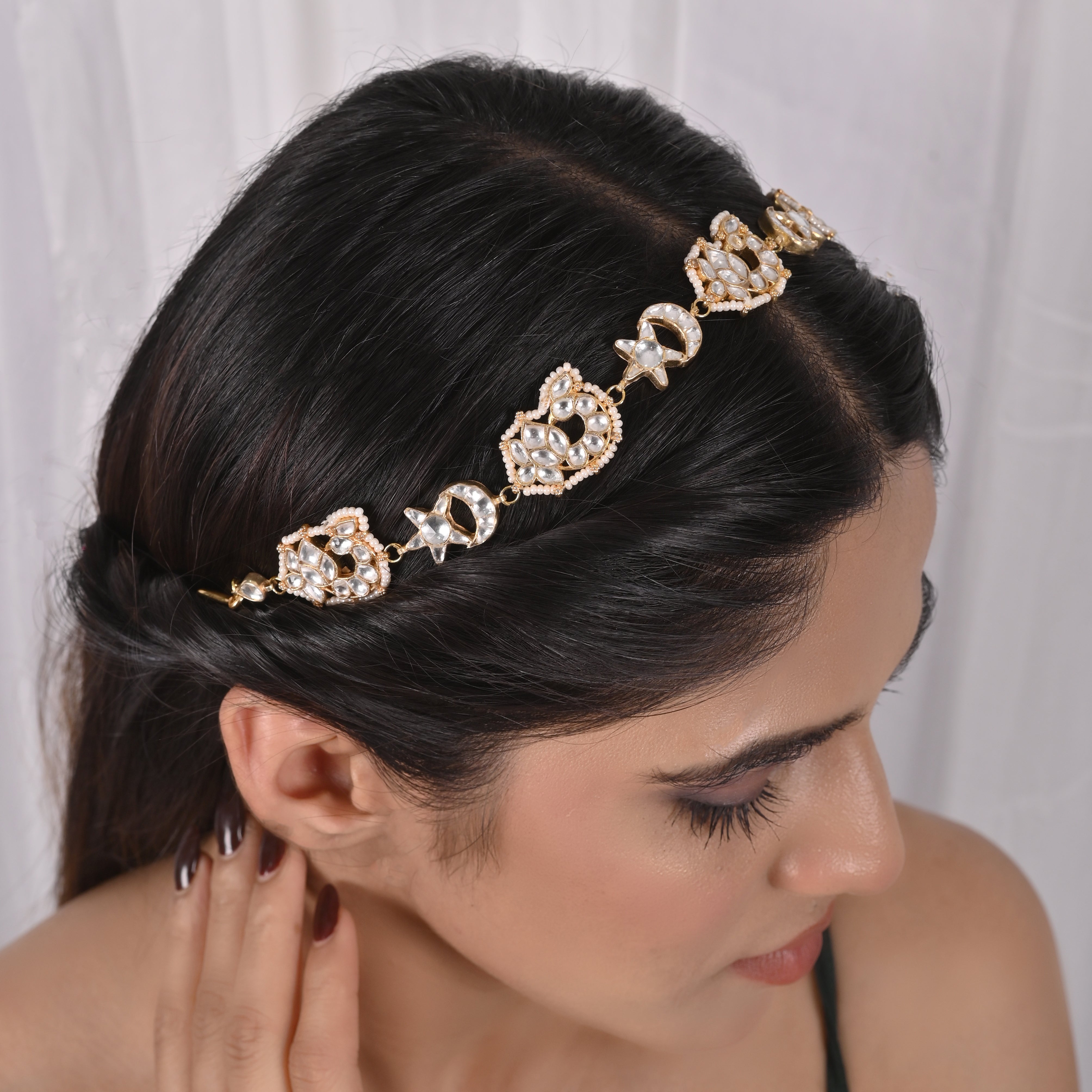 Peony Peacock Chand Kundan Headband