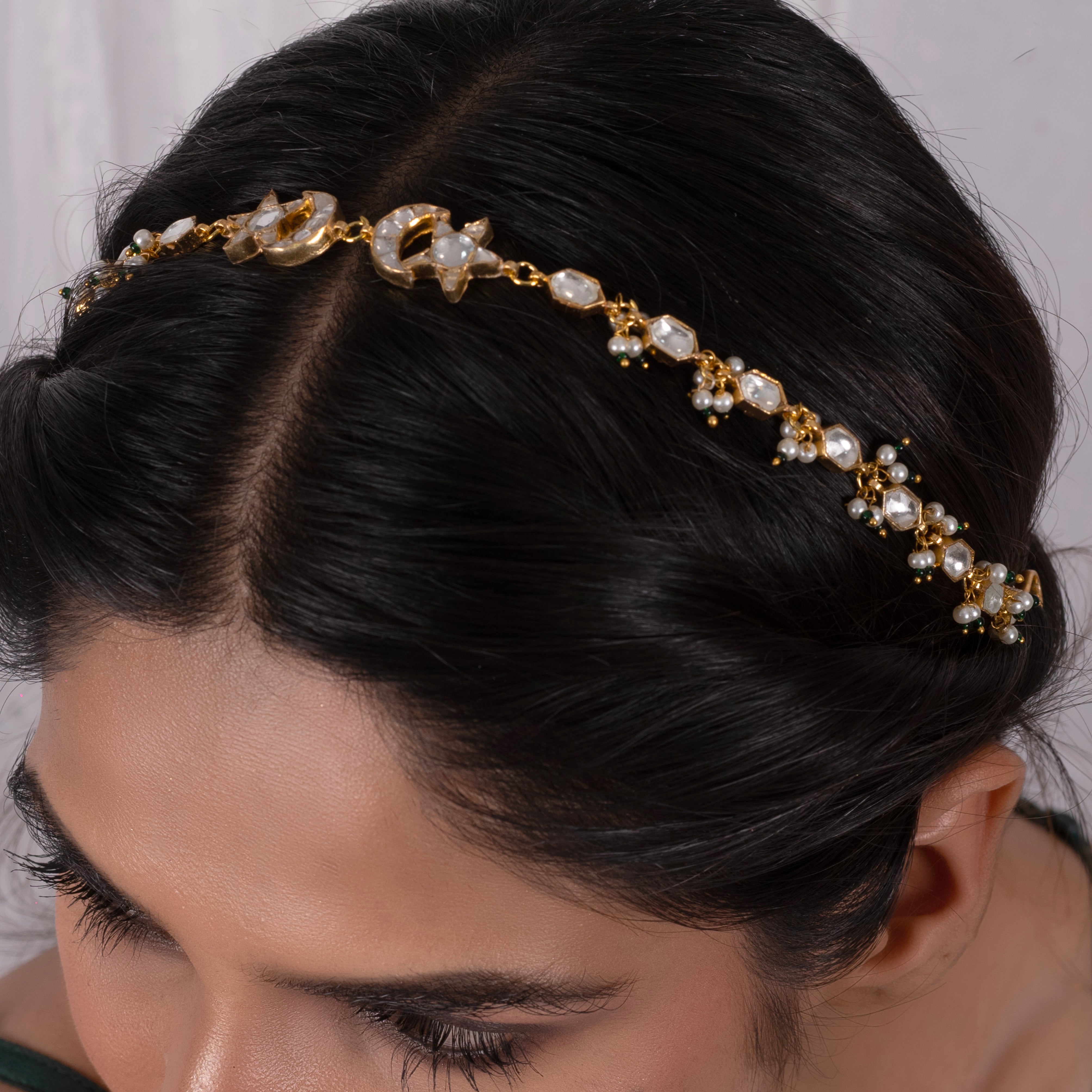 DyedGypsophilla Jadau Kundan Headband
