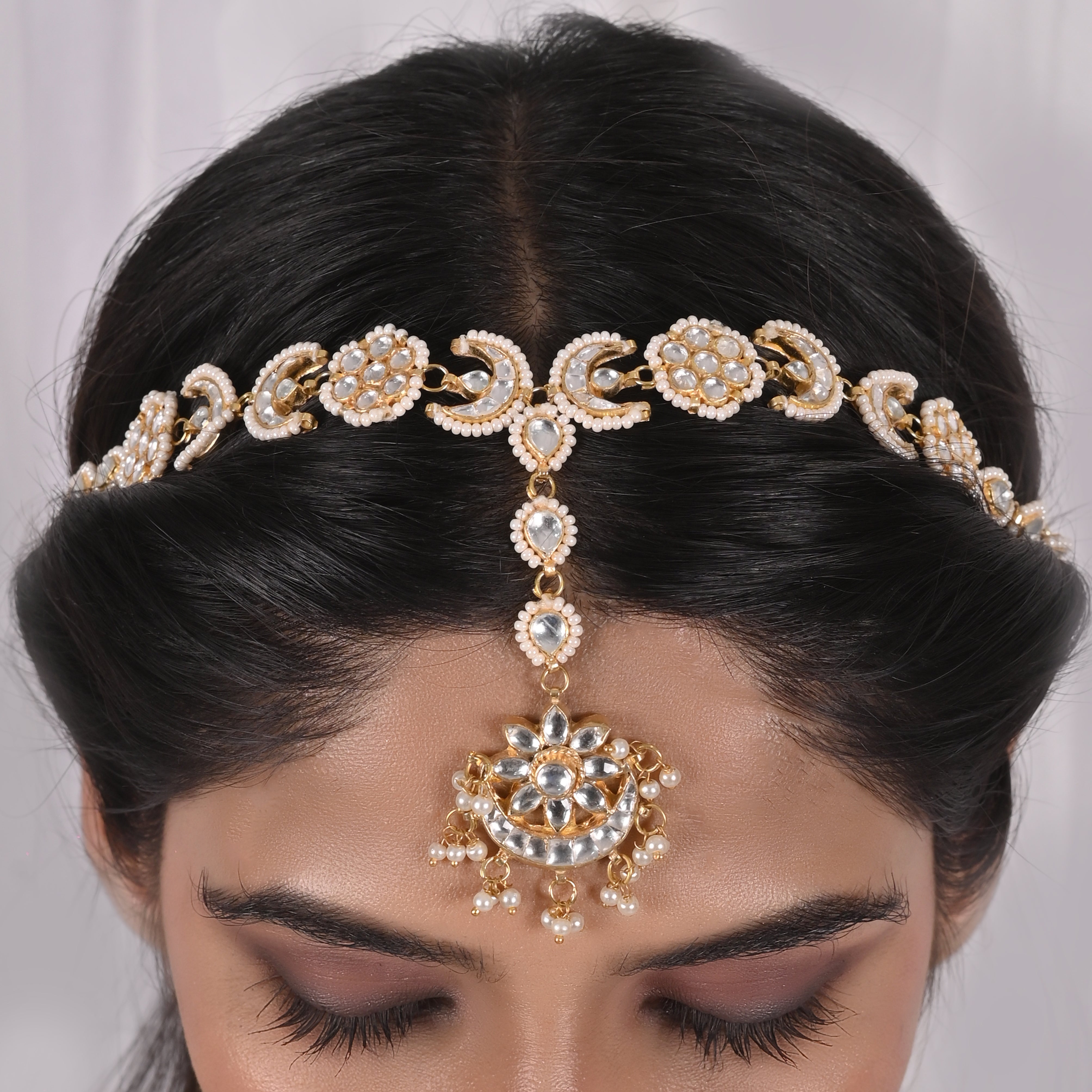 Dyedsolidago Chand Kundan Headband/Sheeshphool