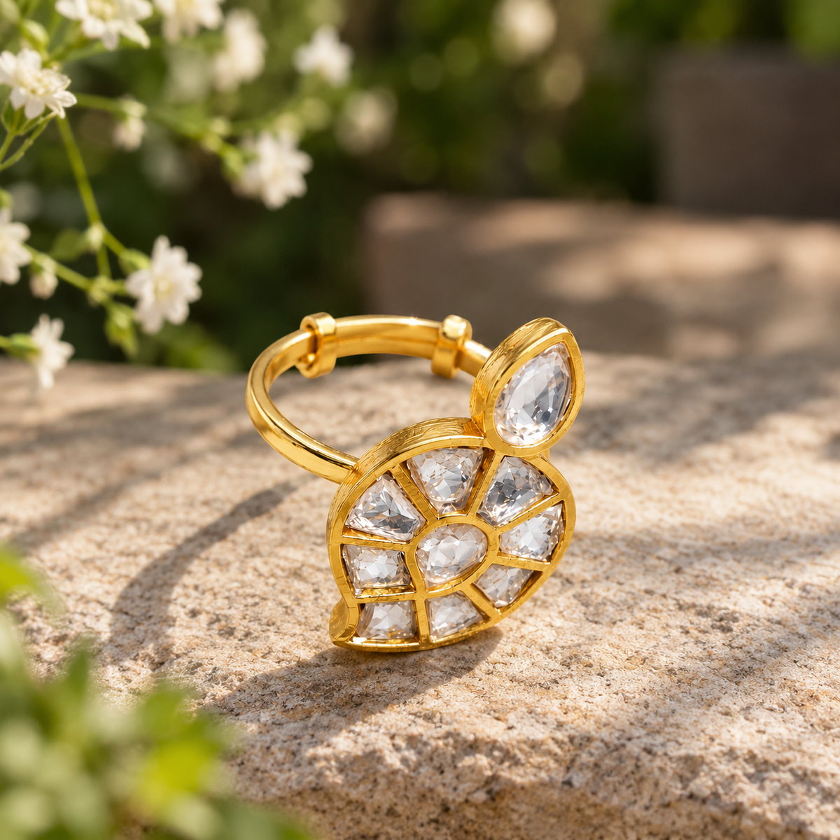 SJR0013- White Colour Gold Plated Jadau Kundan Ring