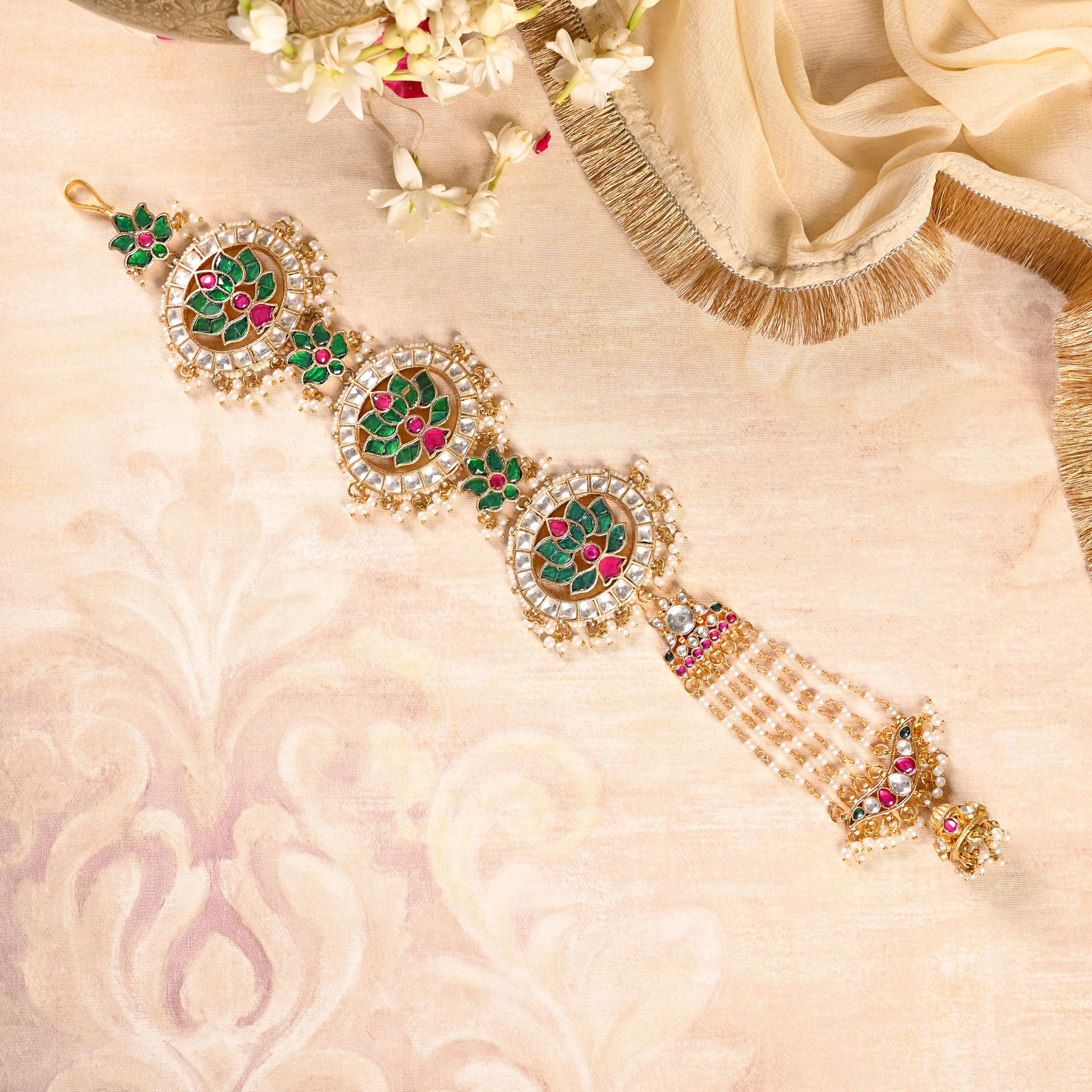 SJBR0001- Multi Colour Gold Plated Jadau Kundan Braid