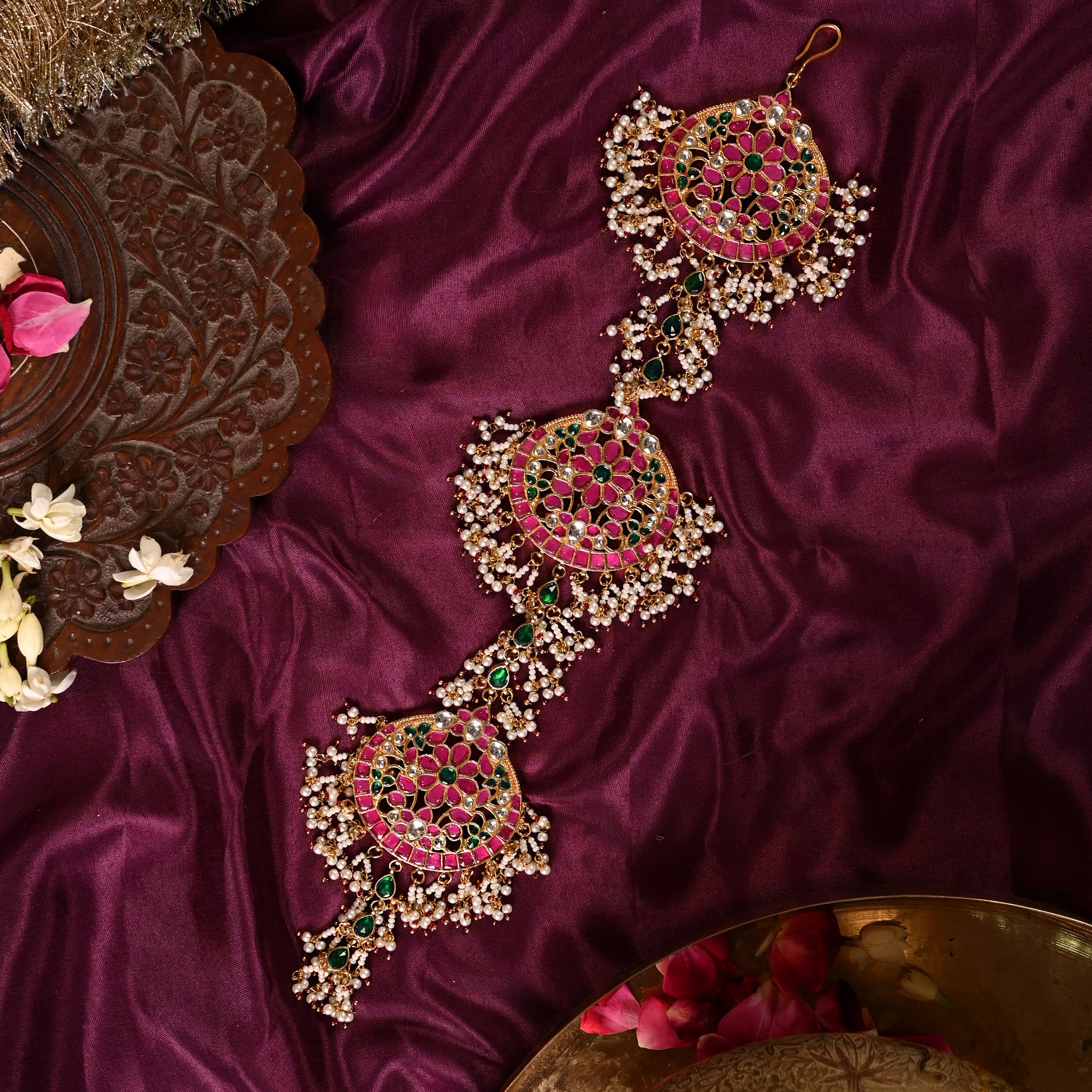 SJBR0002- Multi Colour Gold Plated Jadau Kundan Braid