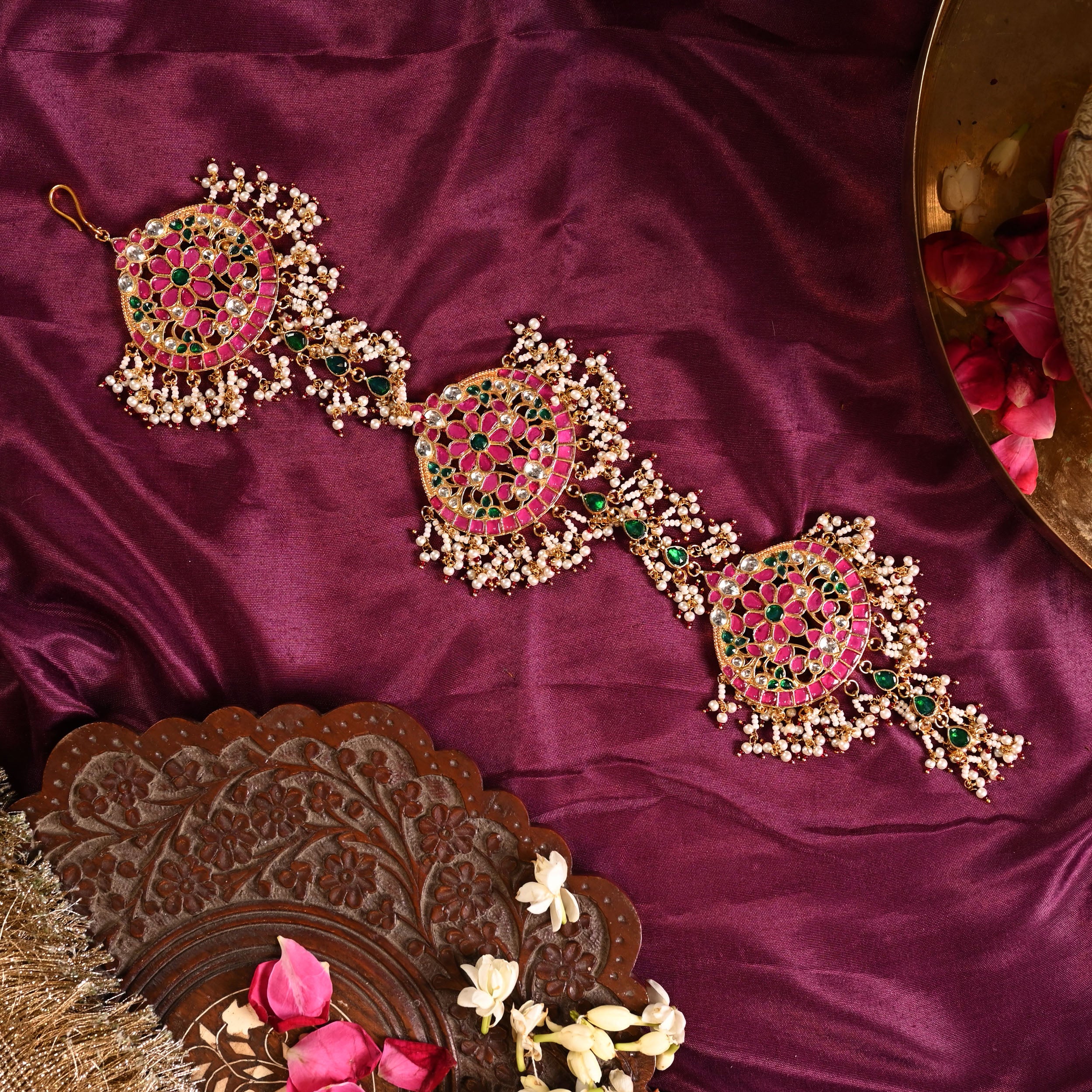 SJBR0002- Multi Colour Gold Plated Jadau Kundan Braid