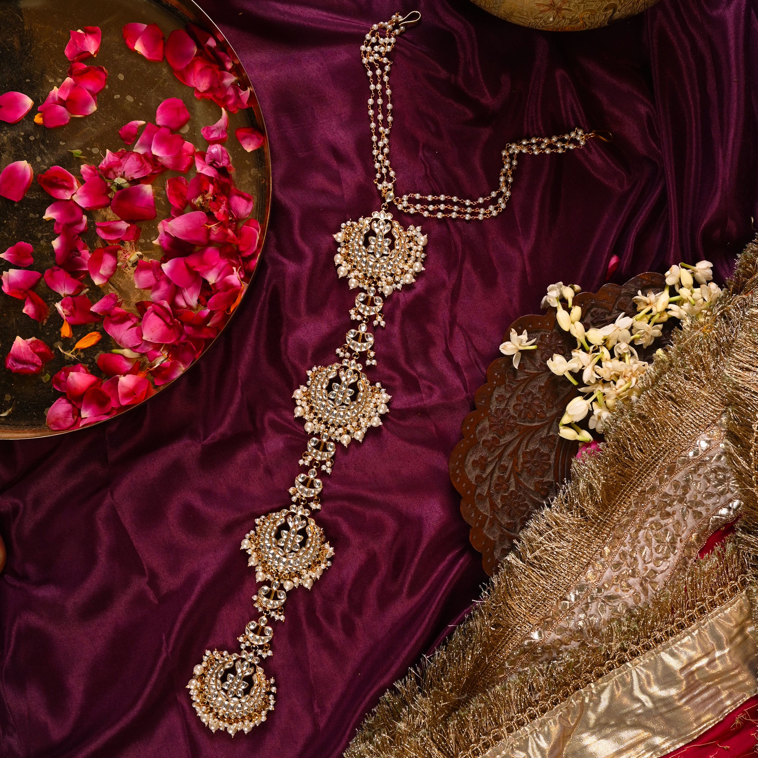 SJBR0004- White Colour Gold Plated Jadau Kundan Braid
