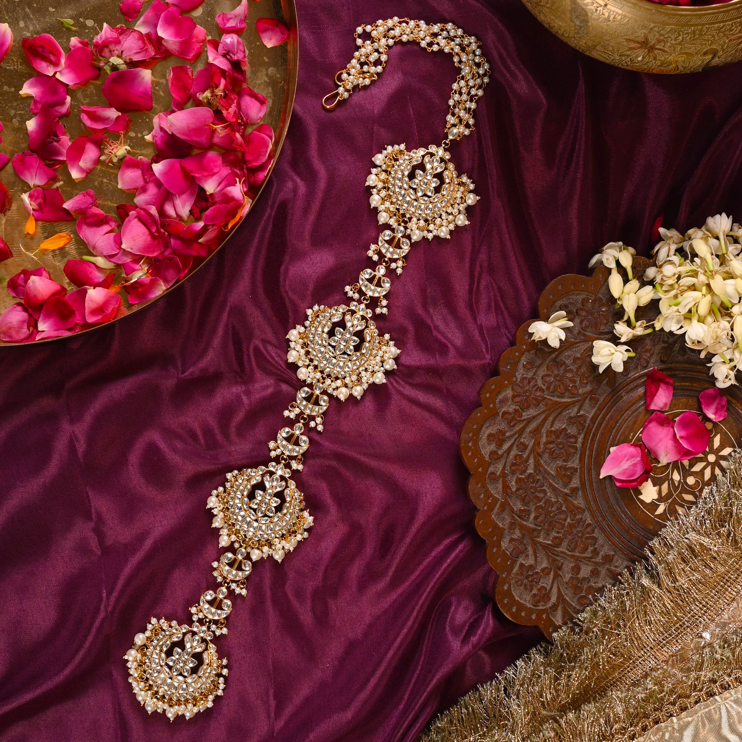 SJBR0004- White Colour Gold Plated Jadau Kundan Braid