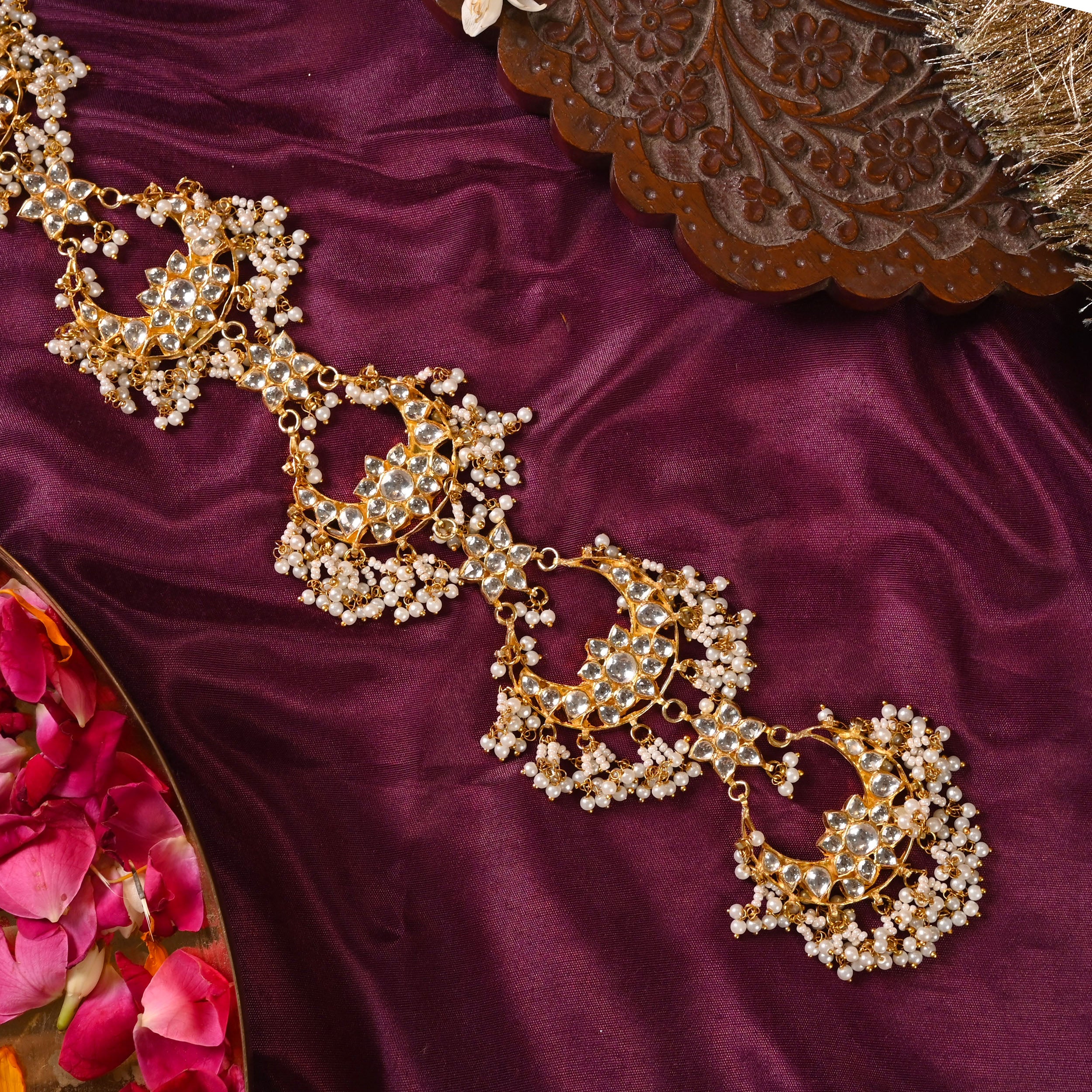 SJBR0005- White Colour Gold Plated Jadau Kundan Braid