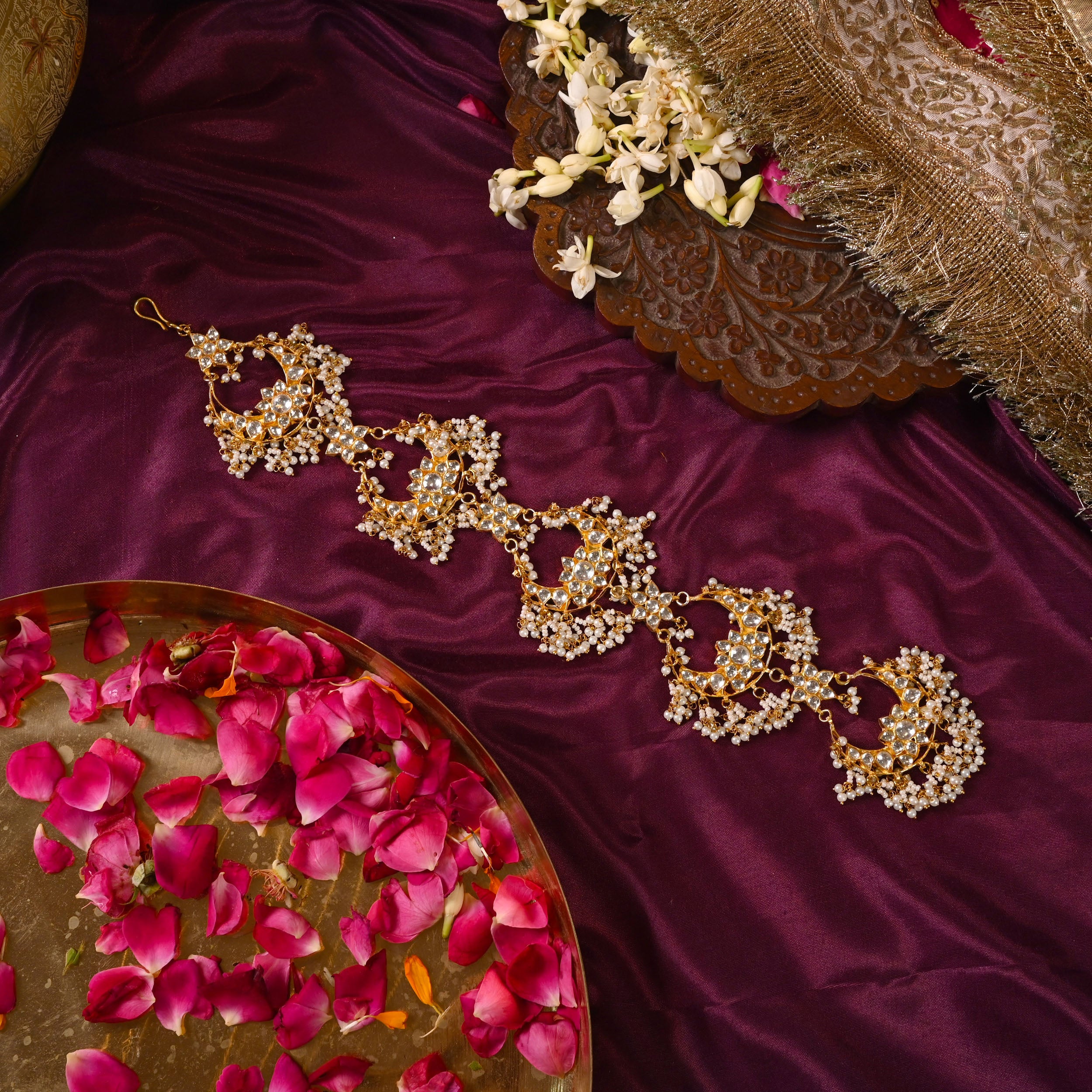 SJBR0005- White Colour Gold Plated Jadau Kundan Braid