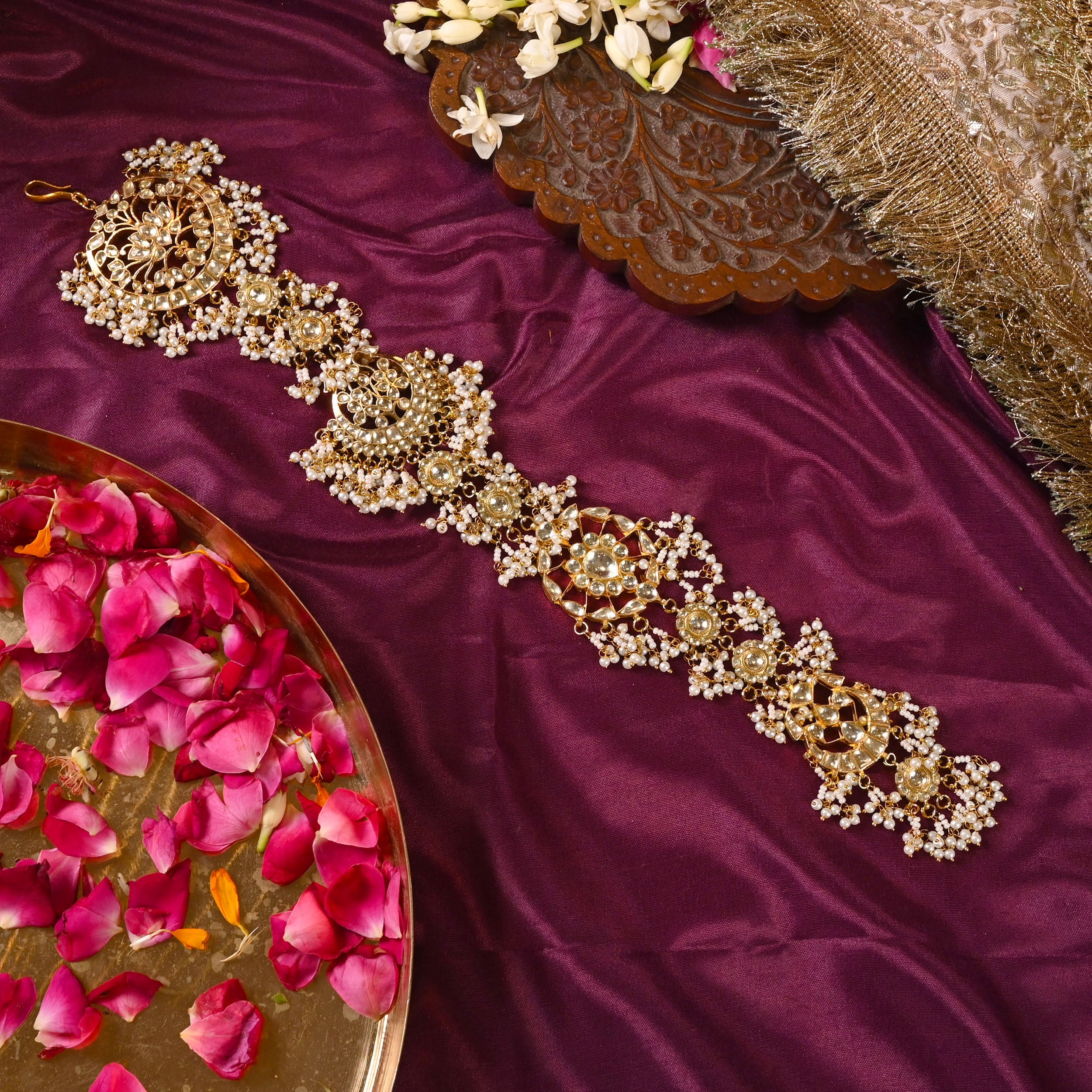 SJBR0006- White Colour Gold Plated Jadau Kundan Braid