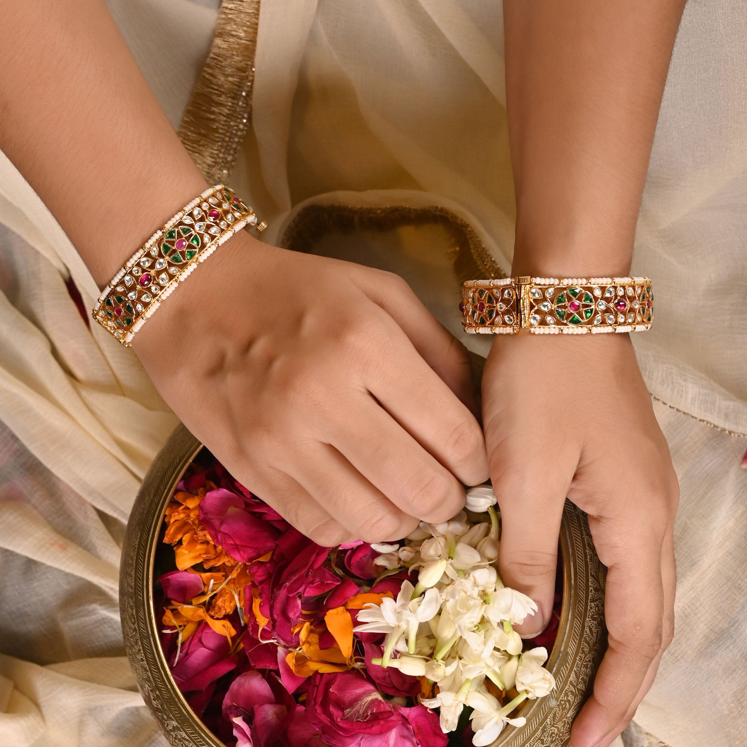 SJB1010- Multi Colour Gold Plated Jadau Kundan Bangle