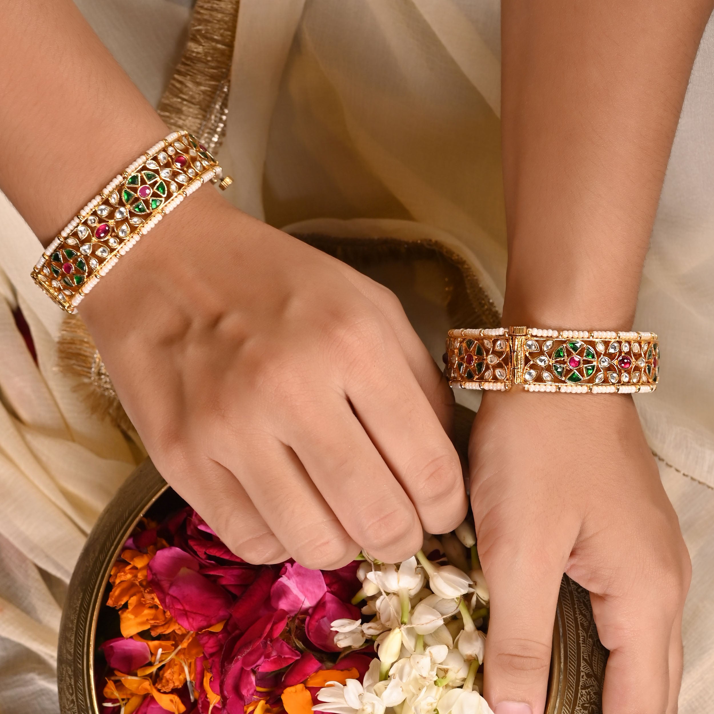 SJB1010- Multi Colour Gold Plated Jadau Kundan Bangle