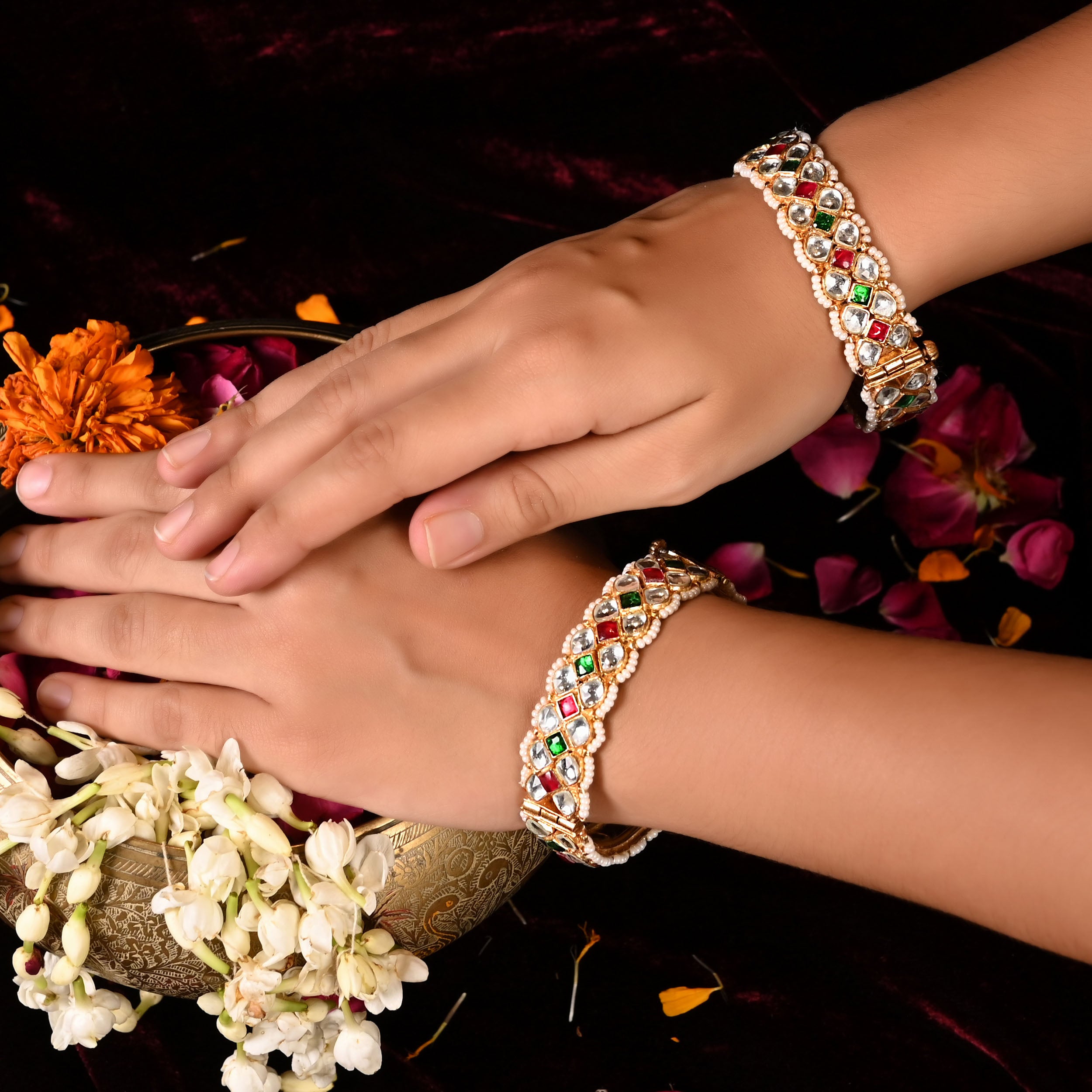 SJB1012- Multi Colour Gold Plated Jadau Kundan Bangle