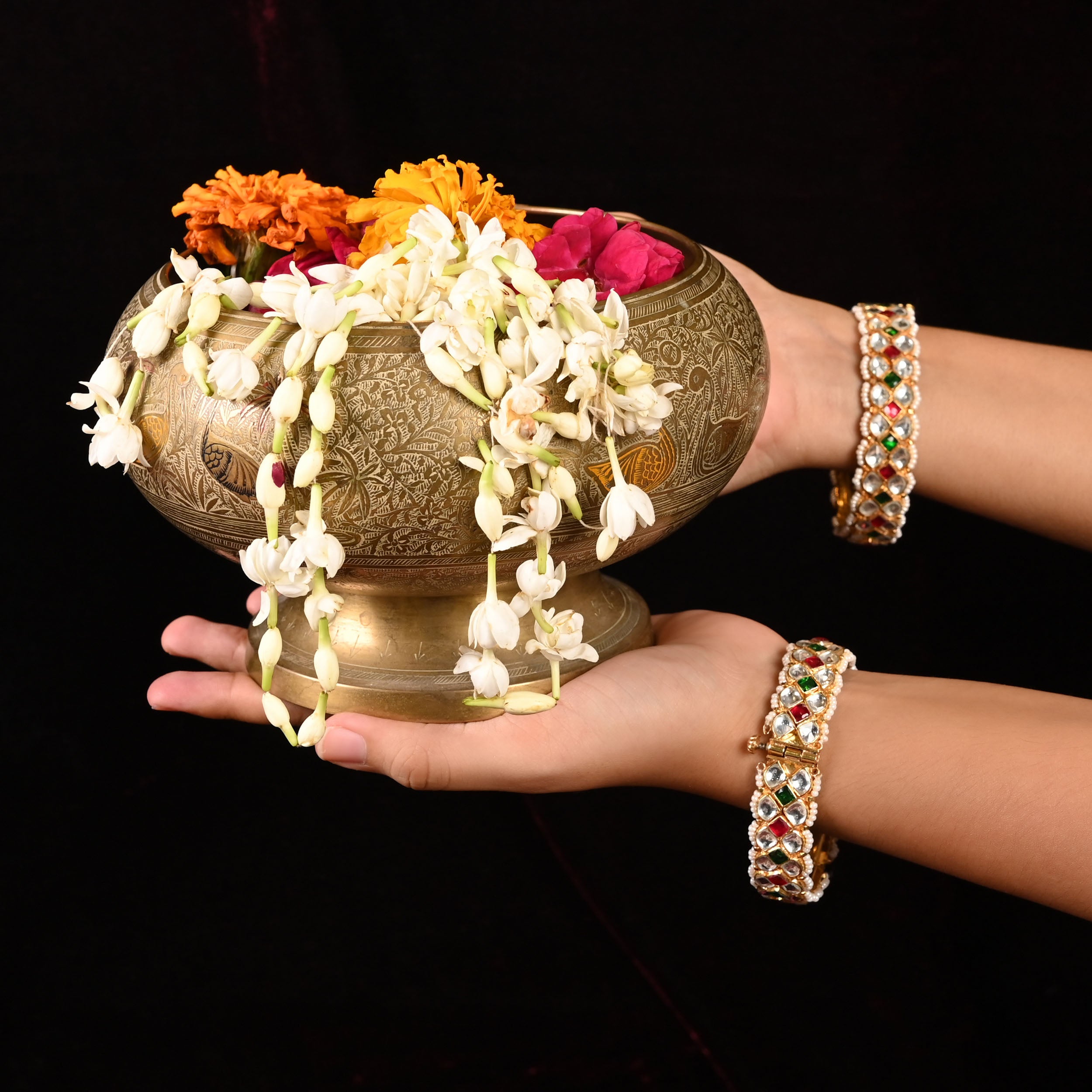 SJB1012- Multi Colour Gold Plated Jadau Kundan Bangle