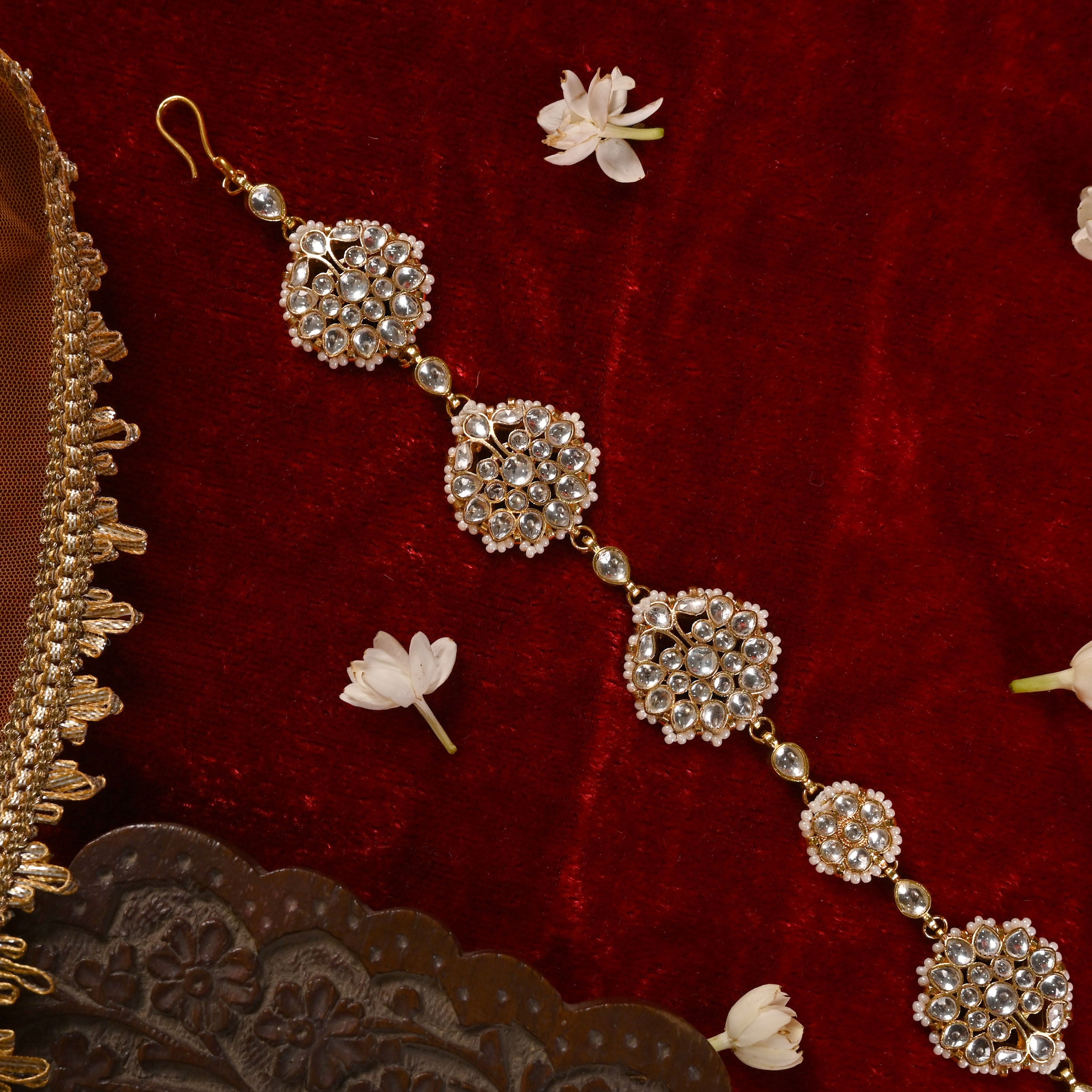 SJHB1008- White Colour Gold Plated Jadau Kundan Headband
