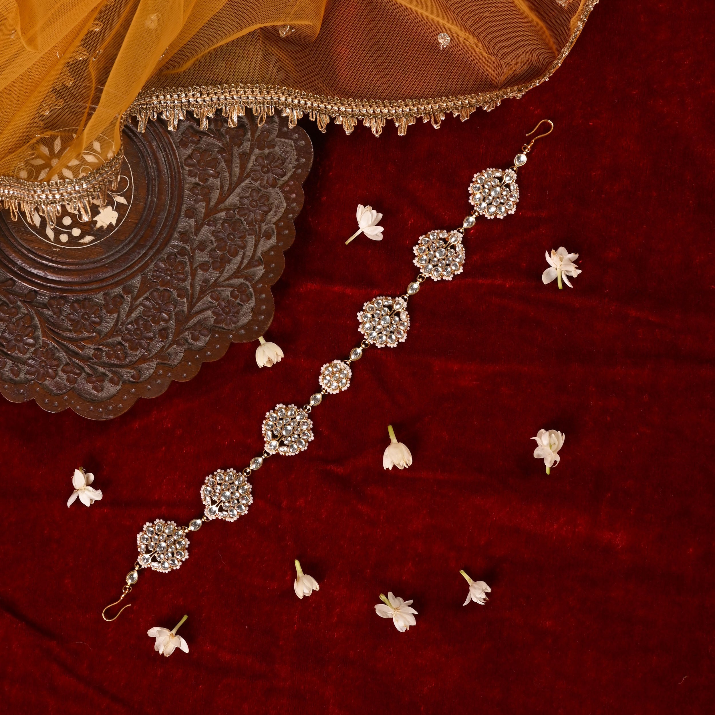 SJHB1008- White Colour Gold Plated Jadau Kundan Headband