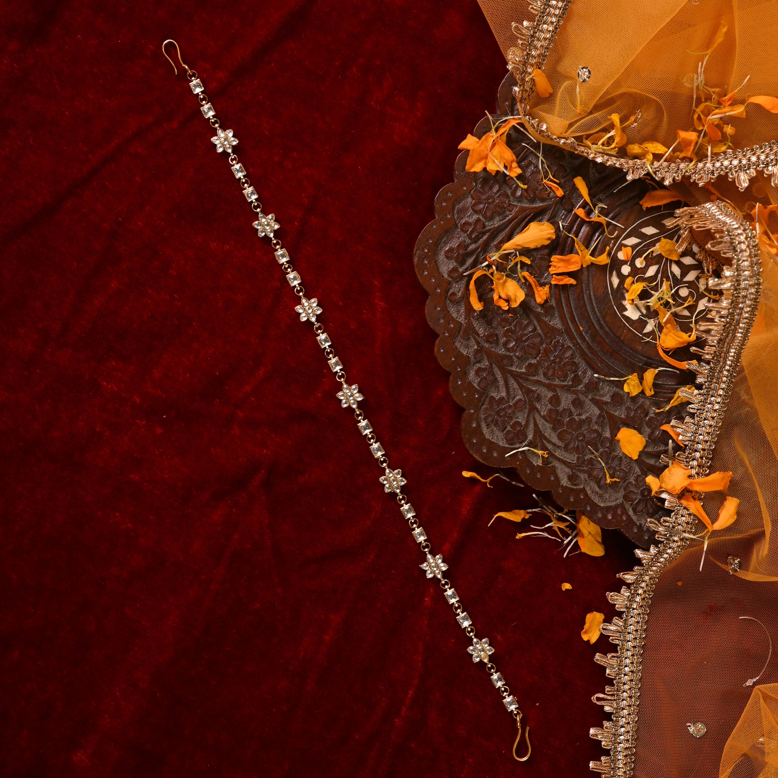 SJHB1016- White Colour Gold Plated Jadau Kundan Headband