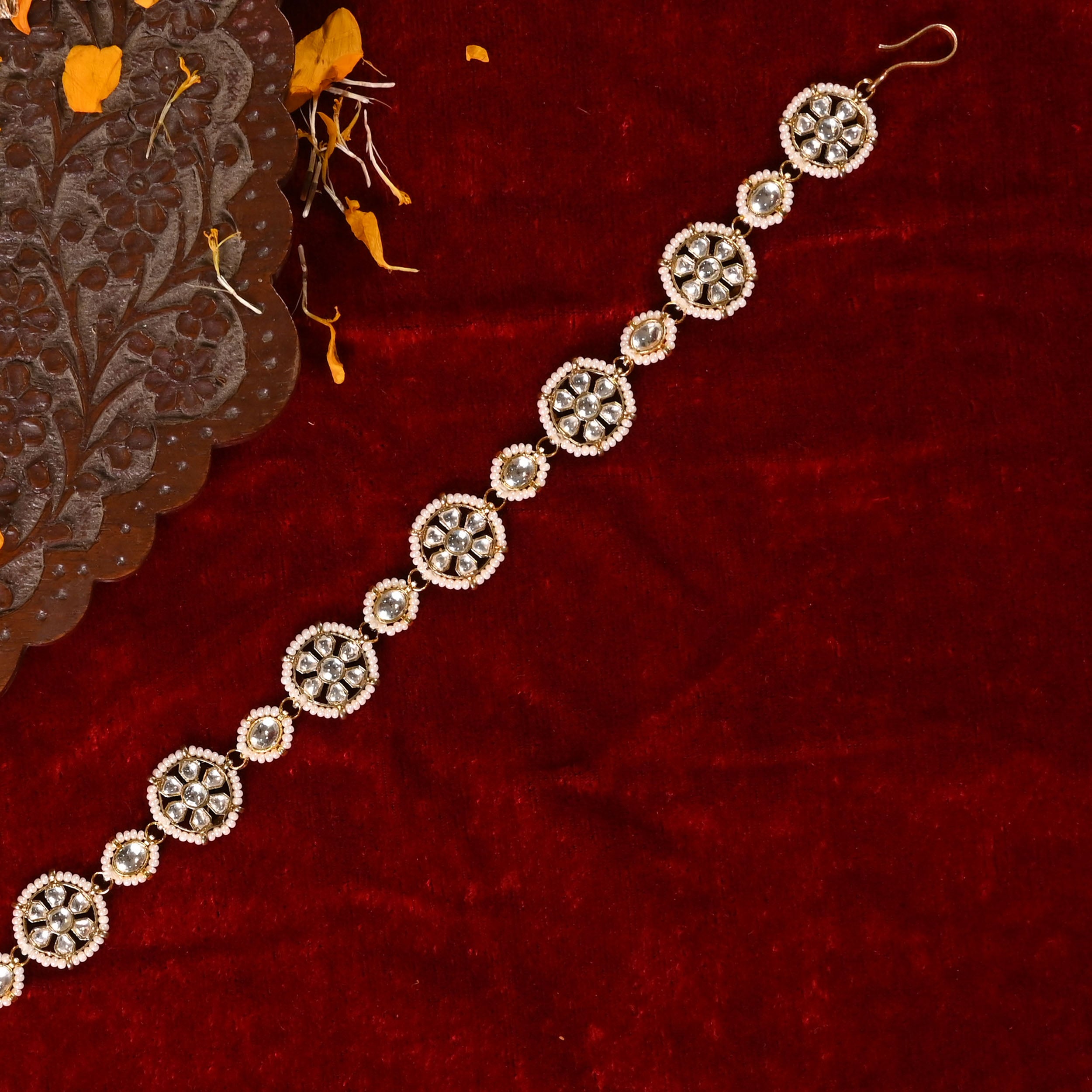 SJHB1017- White colour Gold Plated Jadau Kundan Headband