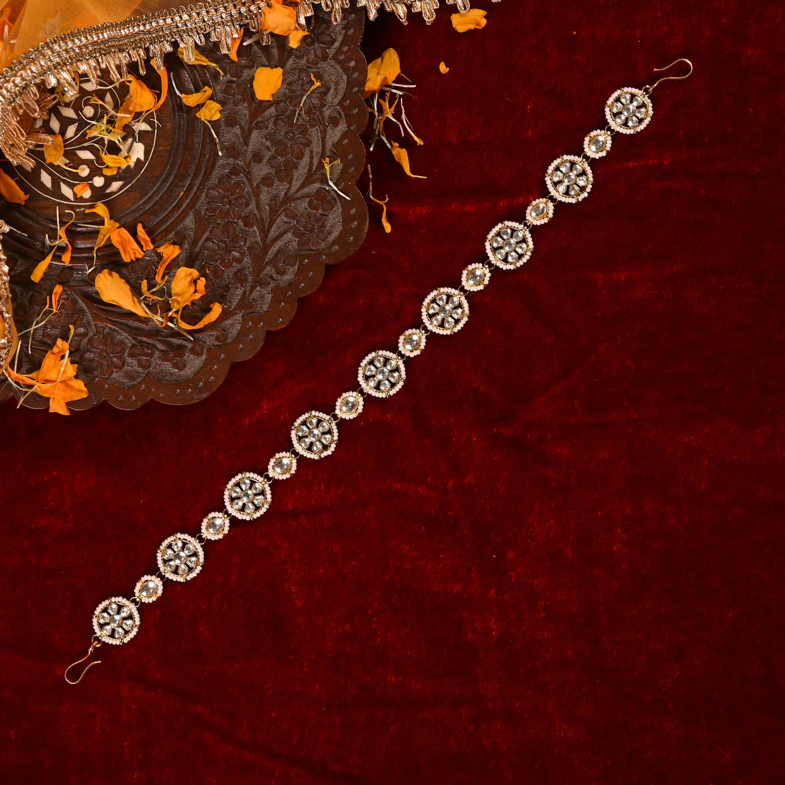 SJHB1017- White colour Gold Plated Jadau Kundan Headband