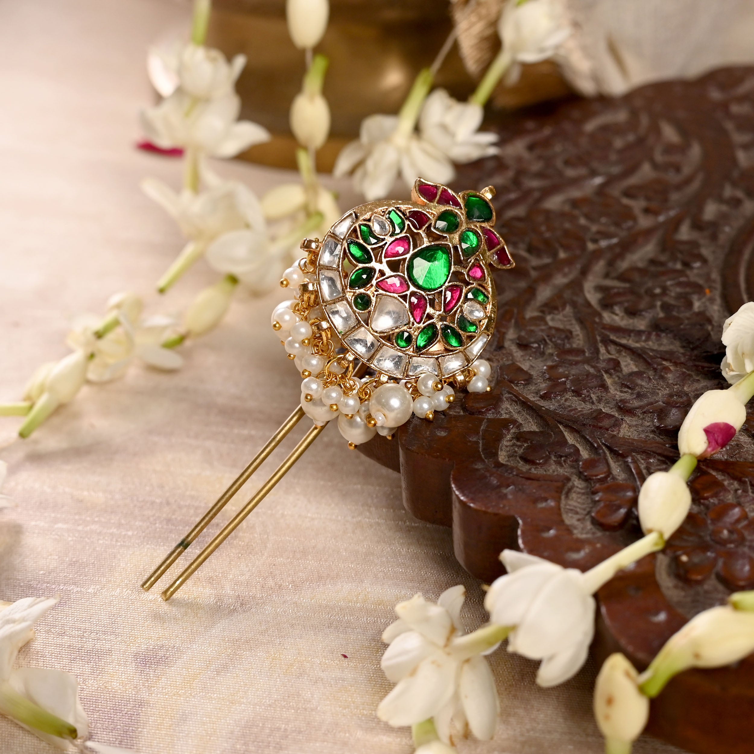 SJJP0004- Multi Colour Gold Plated Jadau Kundan Juda Pin