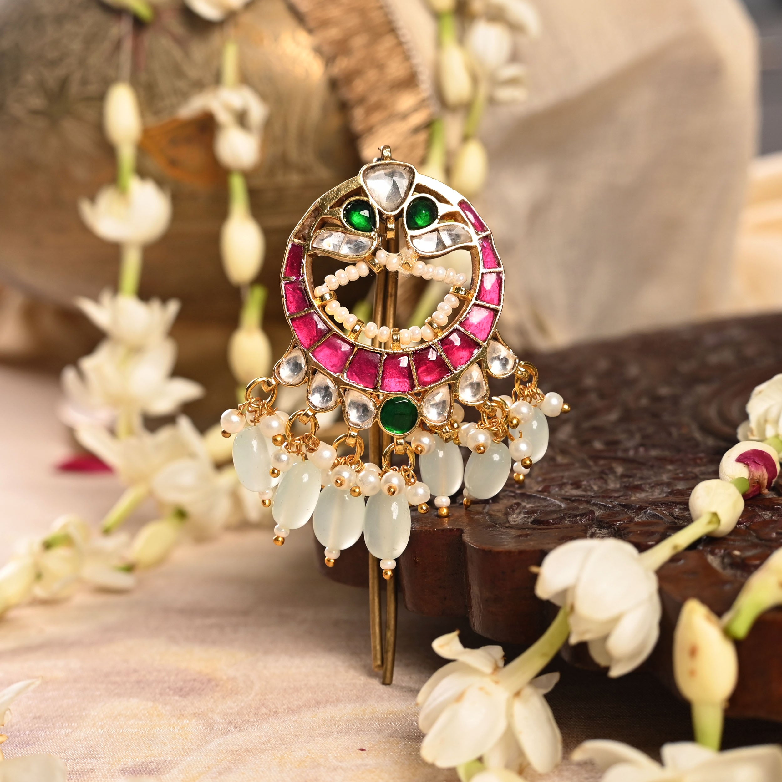 SJJP0005- Multi Colour Gold Plated Jadau Kundan Juda Pin