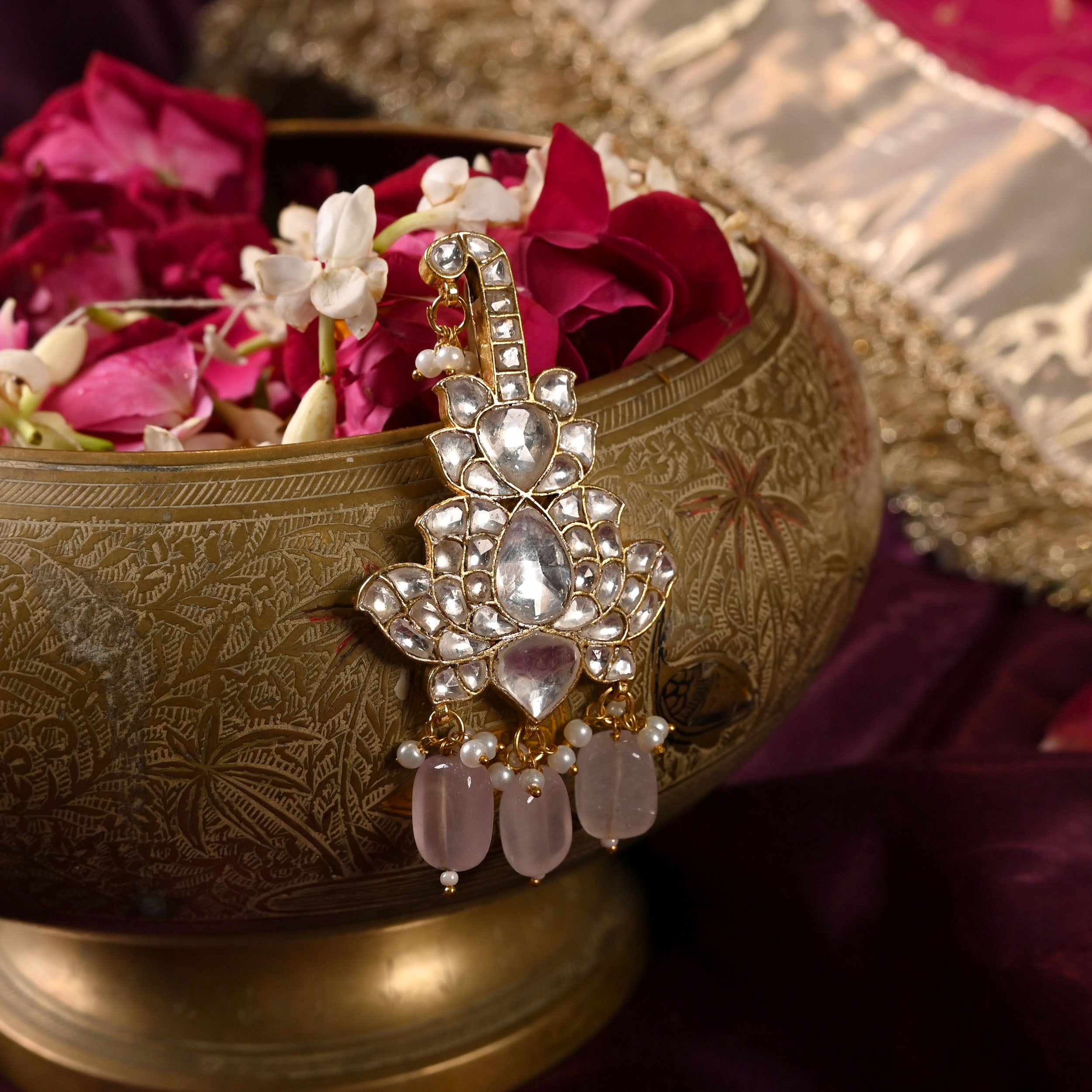 SJJP0006- White Colour Gold Plated Jadau Kundan Juda Pin