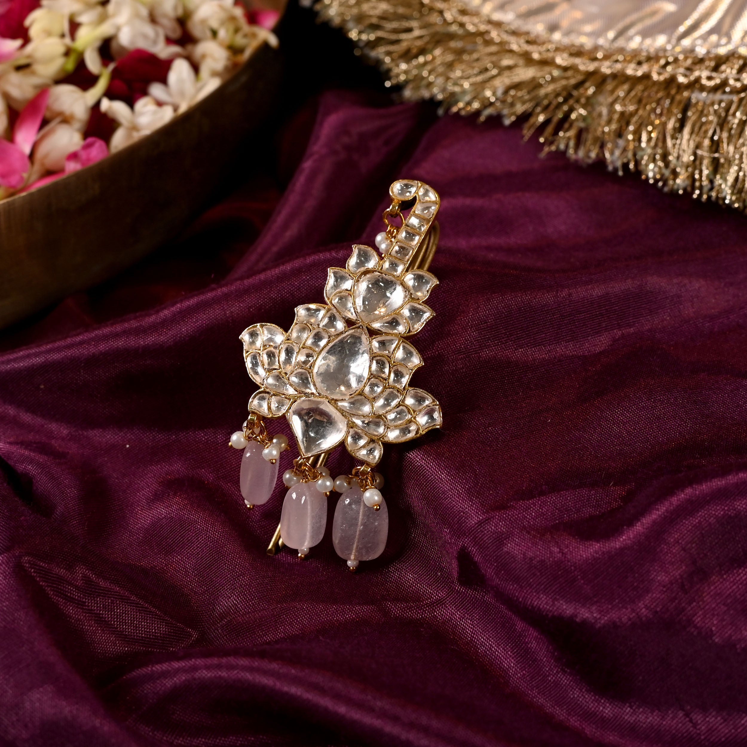 SJJP0006- White Colour Gold Plated Jadau Kundan Juda Pin
