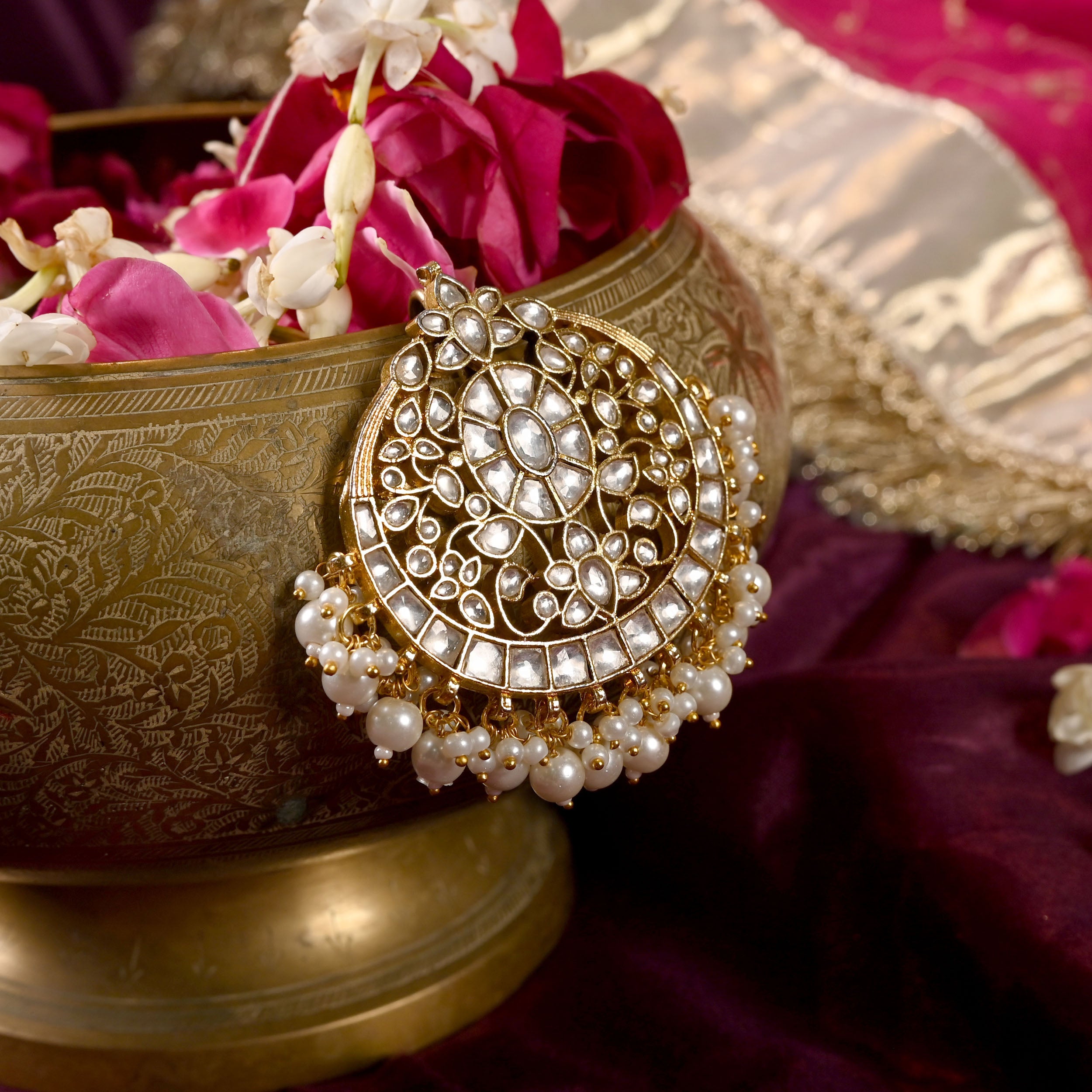 SJJP0008- White Colour Gold Plated Jadau Kundan Juda Pin