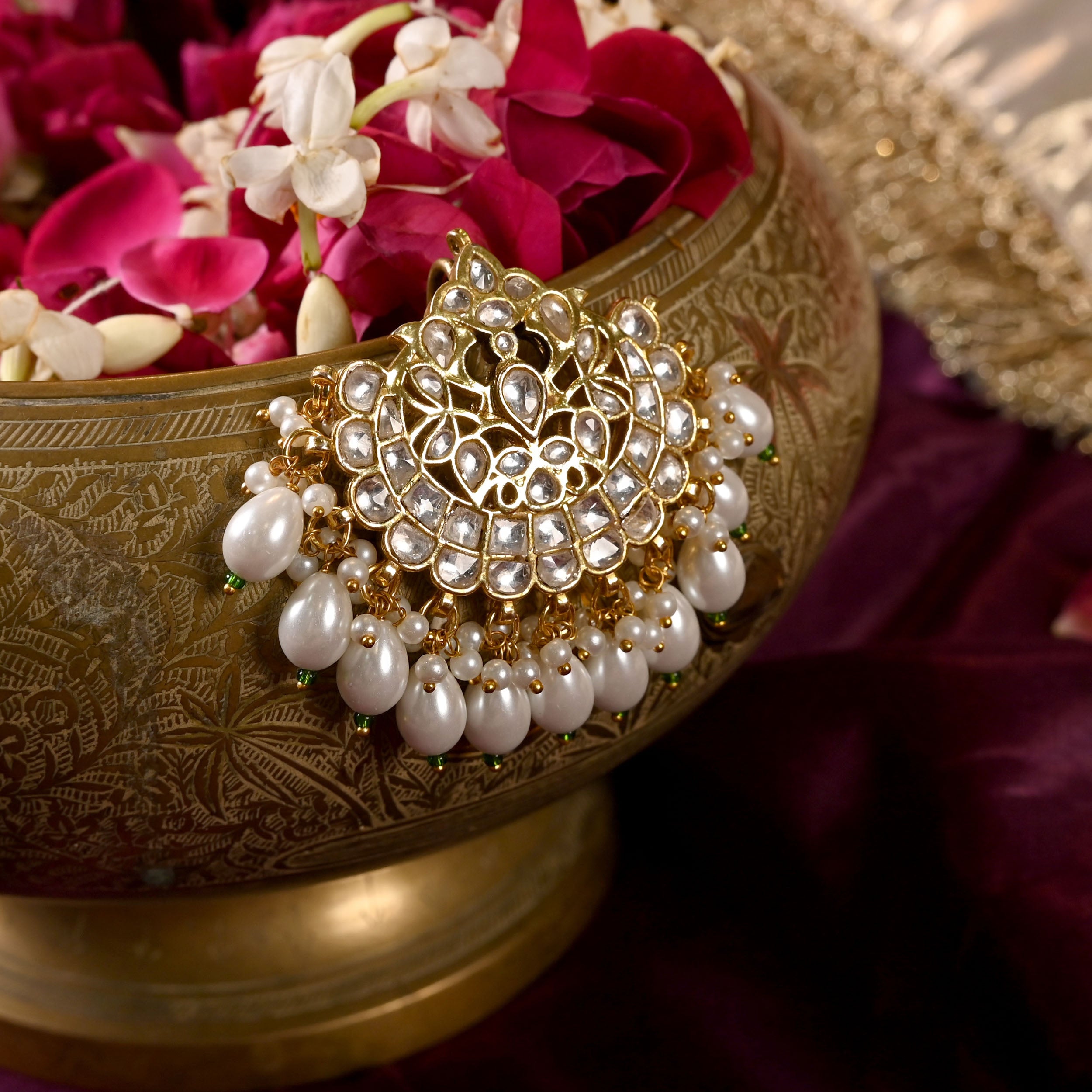 SJJP0009- White Colour Gold Plated Jadau Kundan Juda Pin