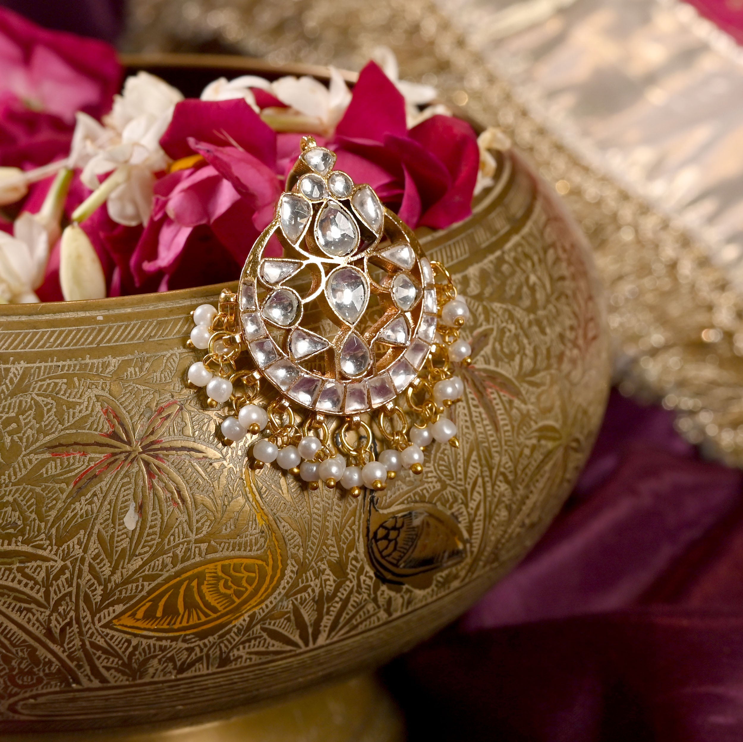 SJJP0010- White Colour Gold Plated Jadau Kundan Juda Pin