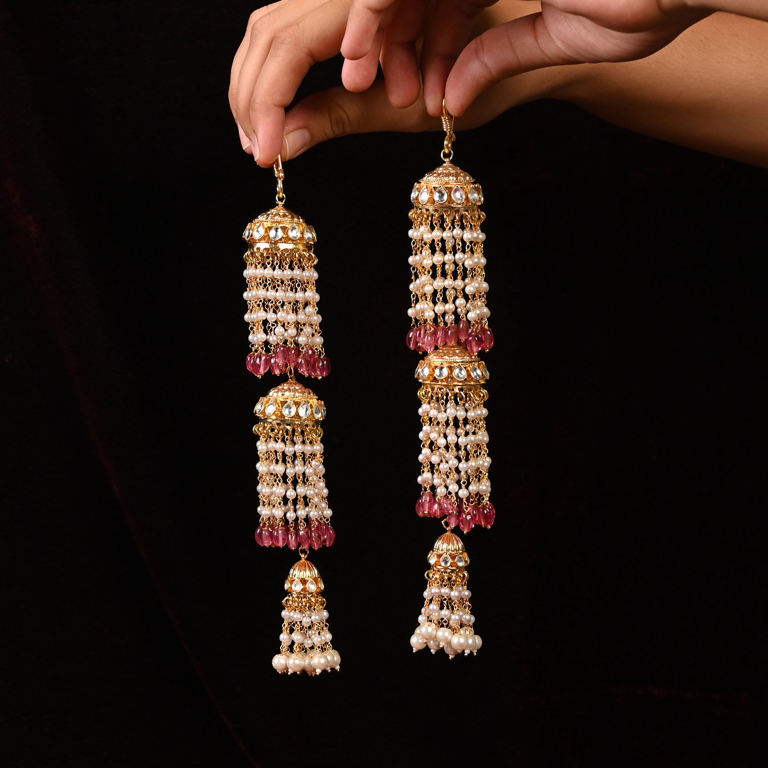 SJKR0002- White and Pink Colour Gold Plated Jadau Kundan Kaleera Without Bangle