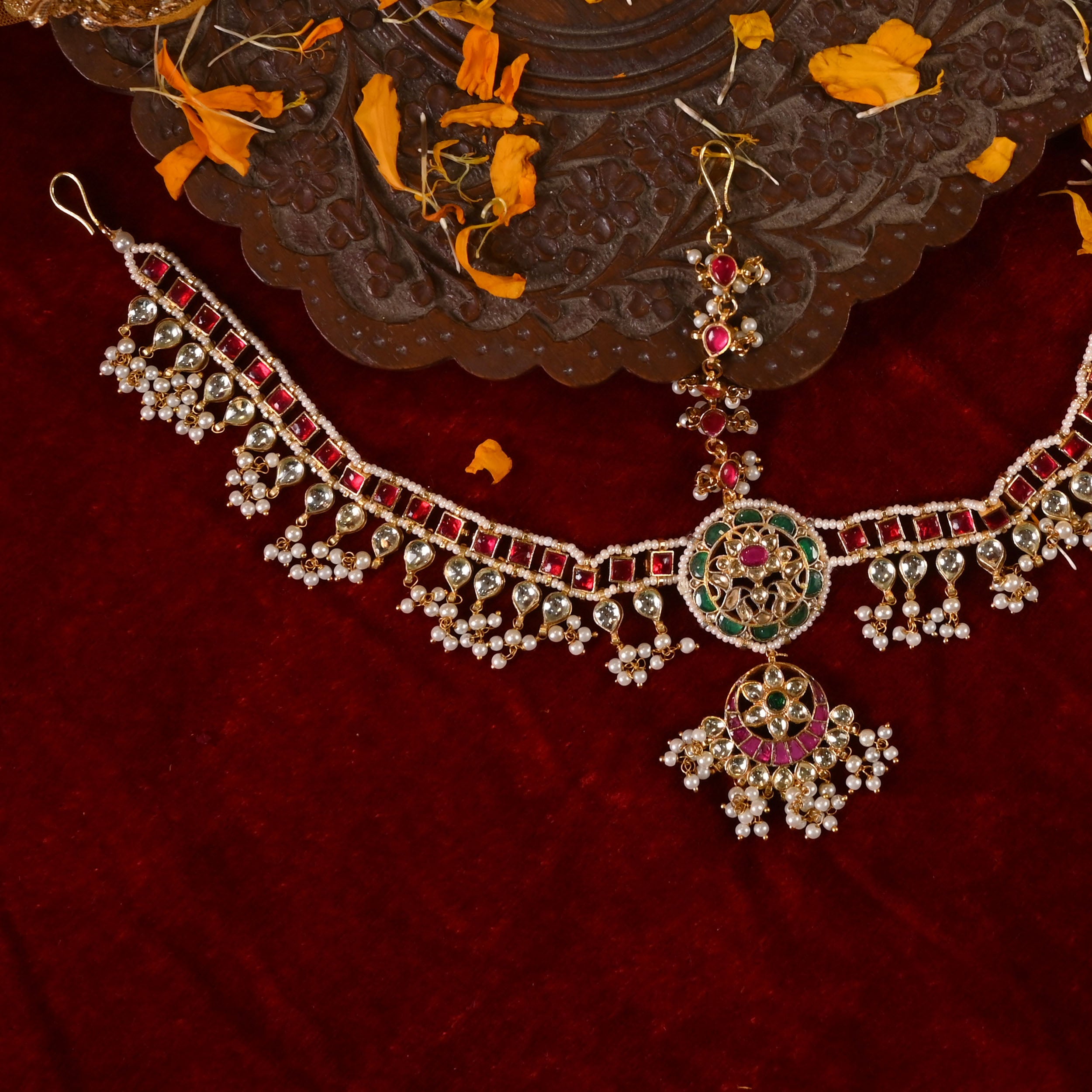 SJMP1003- Multi Colour Gold Plated Jadau Kundan Mathapatti
