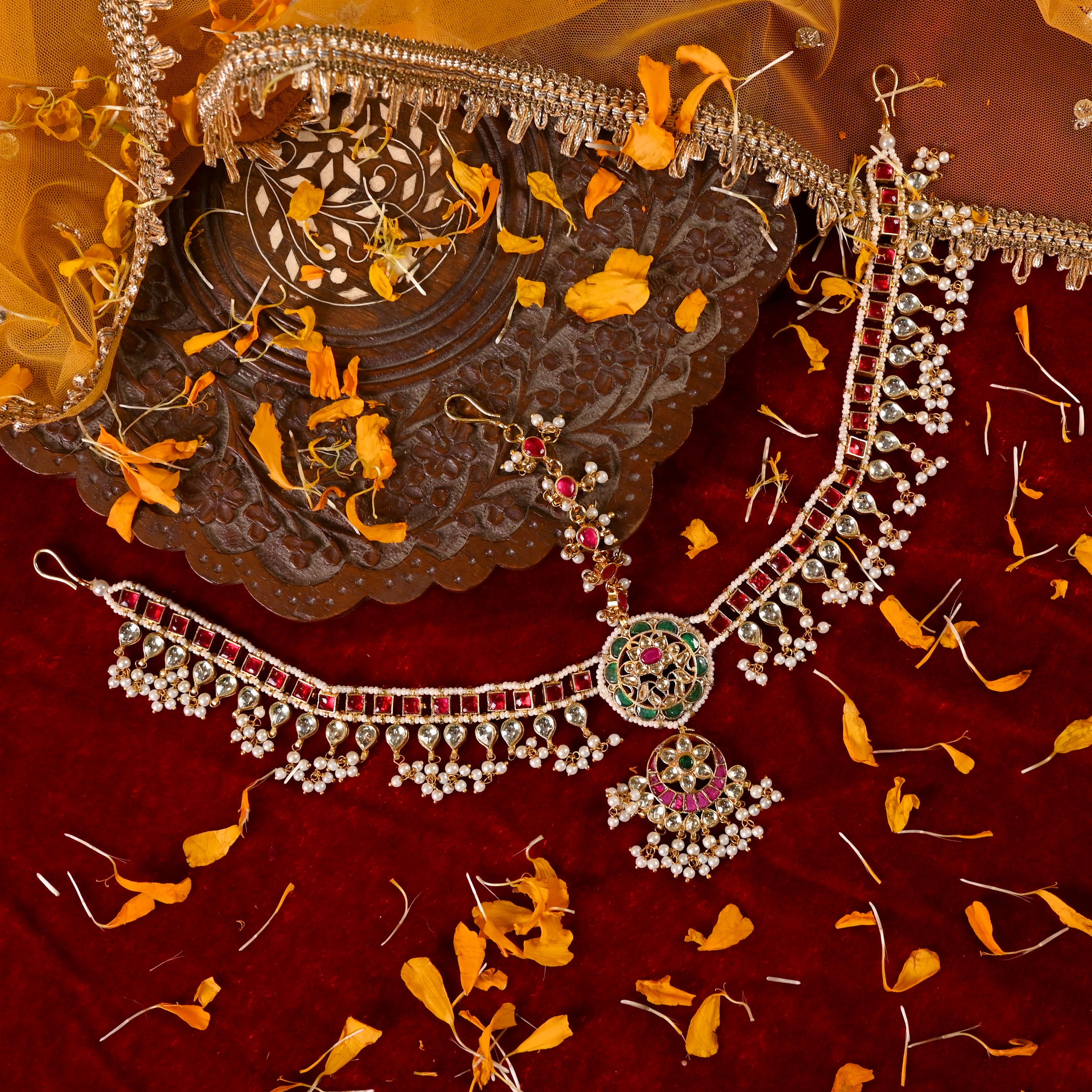 SJMP1003- Multi Colour Gold Plated Jadau Kundan Mathapatti