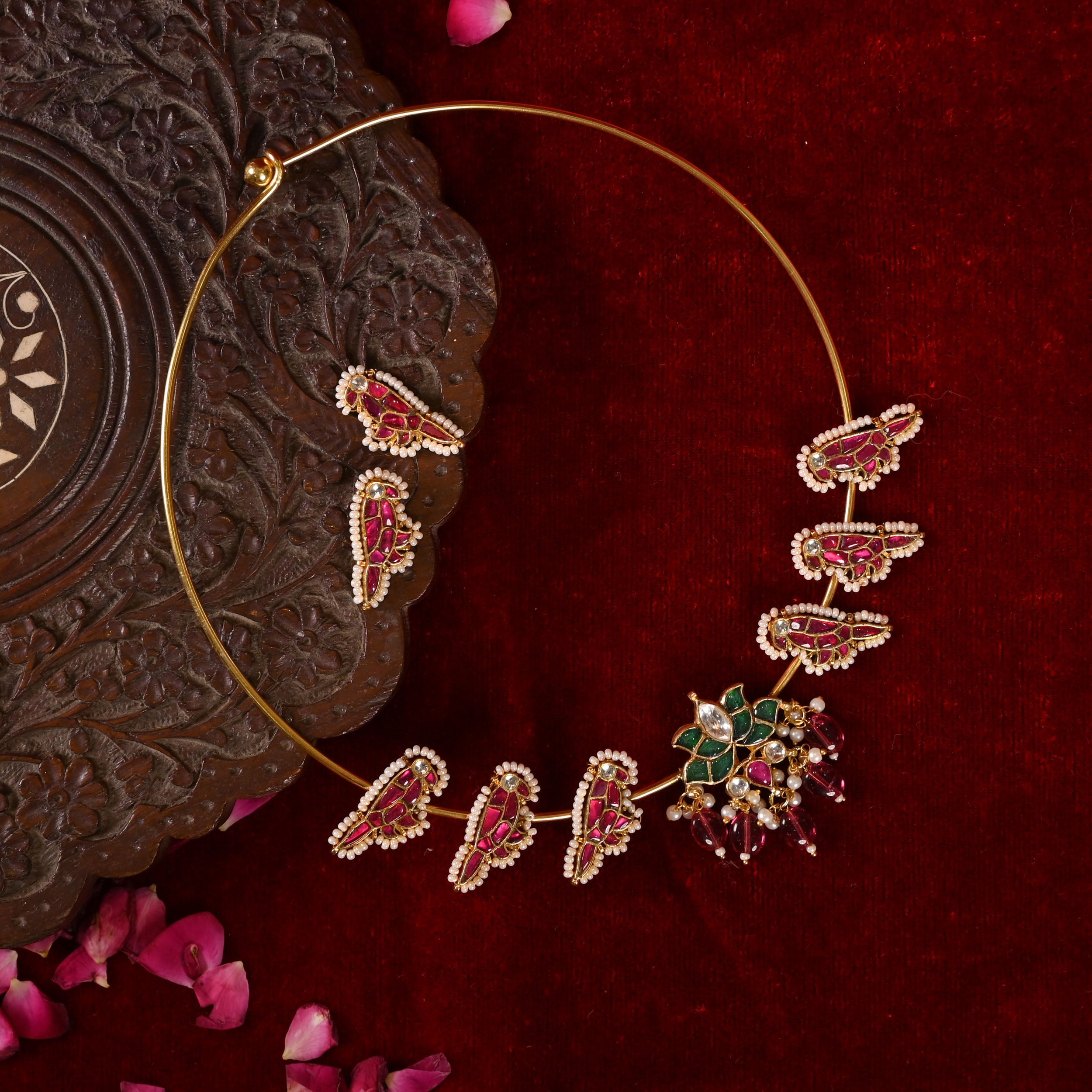 SJN0001- Multi Colour Gold Plated Jadau Kundan Hasli