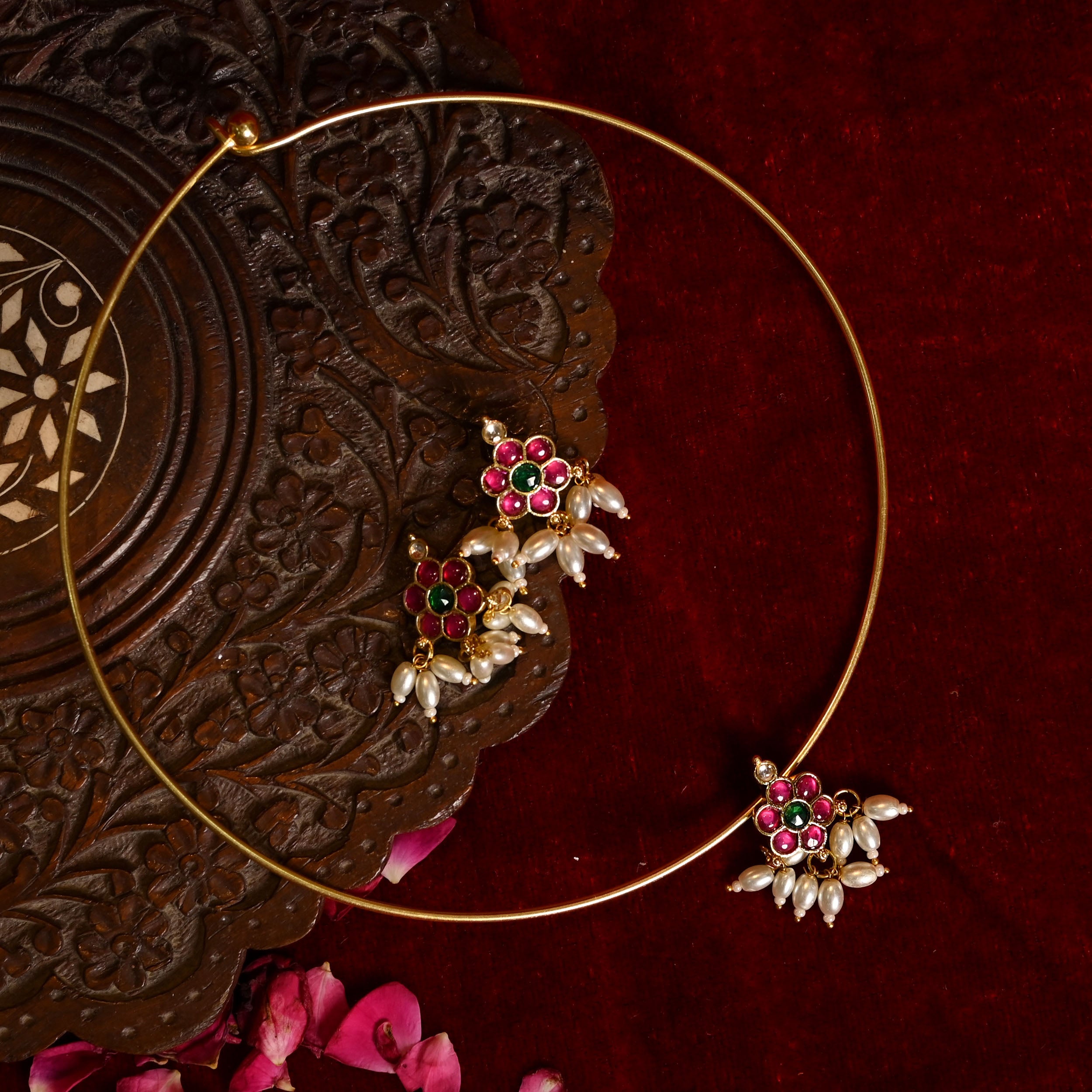 SJN0003- Multi Colour Gold Plated Jadau Kundan Hasli