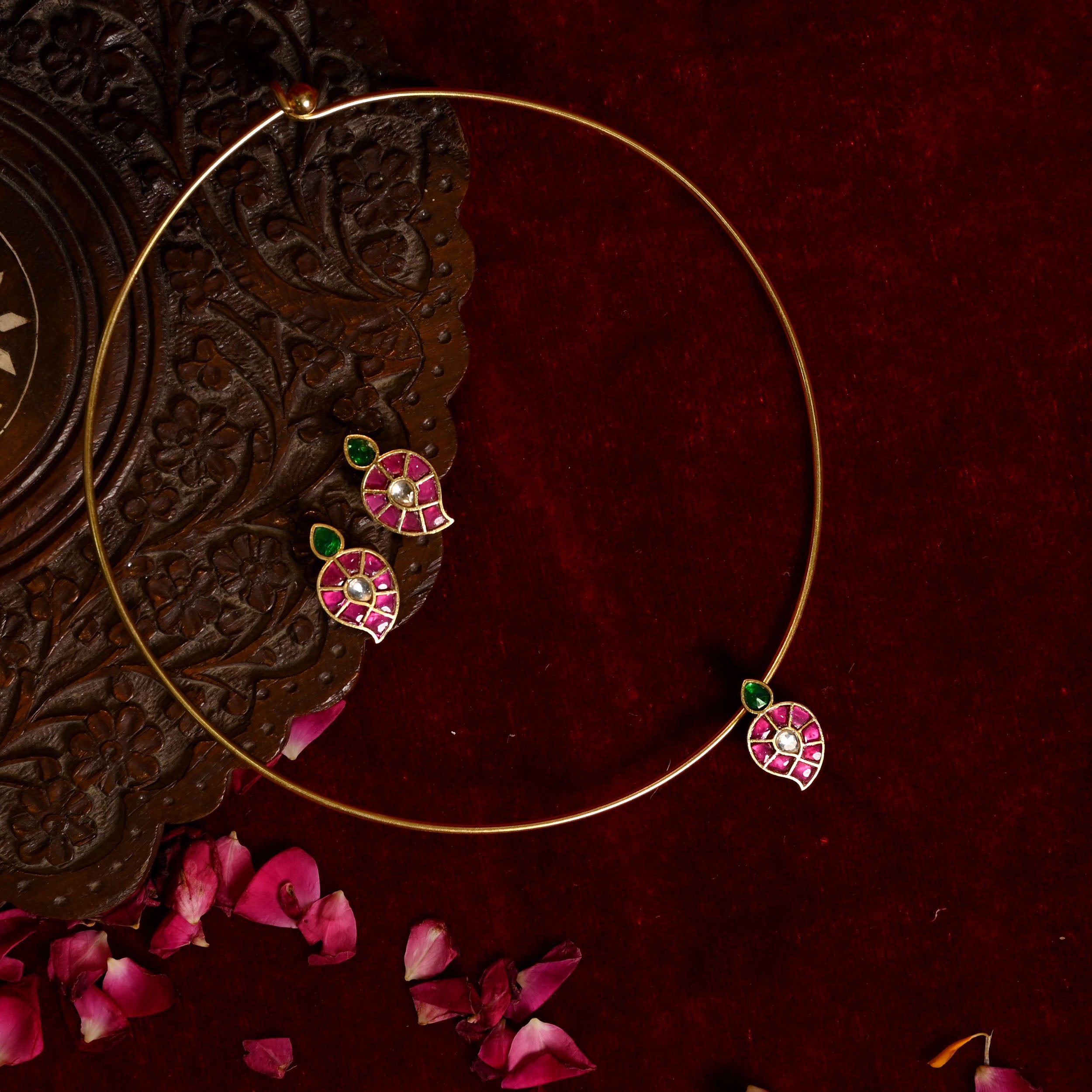 SJN0004- Multi Colour Gold Plated Jadau Kundan Hasli